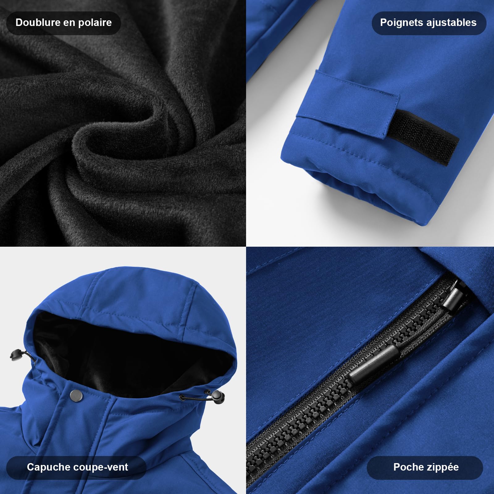 Veste Chauffante Homme Batterie HD 20000mAh 7.4V 6 Zones de Chauffe 3 Températures Imperméable Coupe-vent Hiver Camping Ski