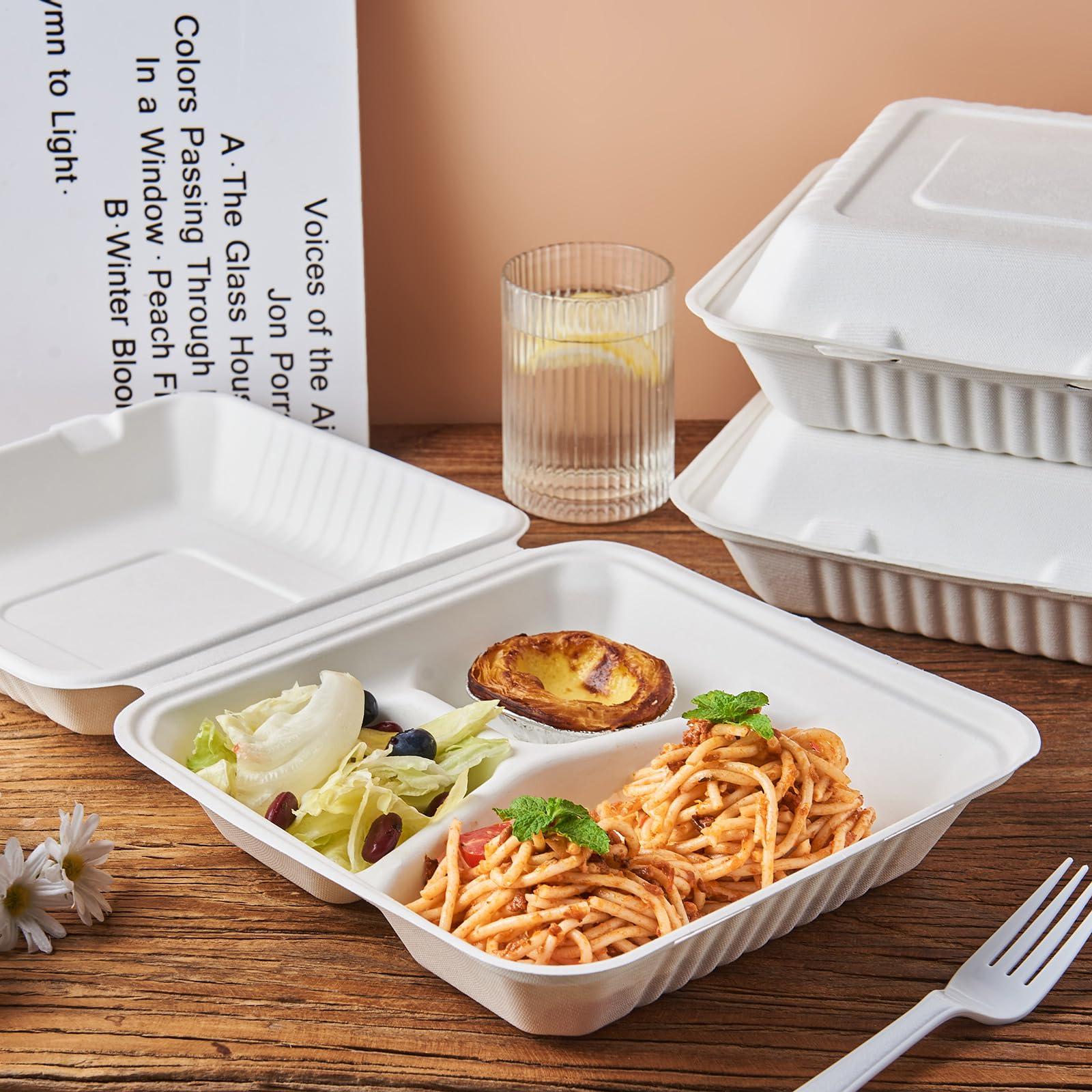 Compostable Containers 100 Pack Compostable Clamshell Containers - 9x9 ...