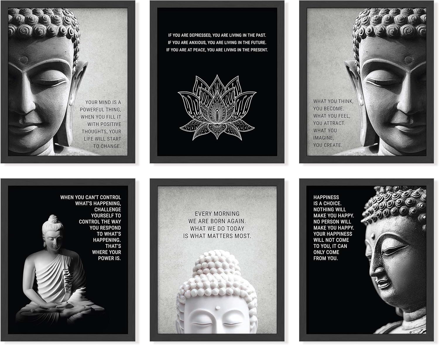 97 Decor FRAMED Buddha Decor for Home - Buddha Wall Art Prints, Inspirational Buddhist Quotes Poster, Buddhism Art Pictures Zen Meditation for Bedroom Office Yoga Room Decorations (BLACK FRAME)