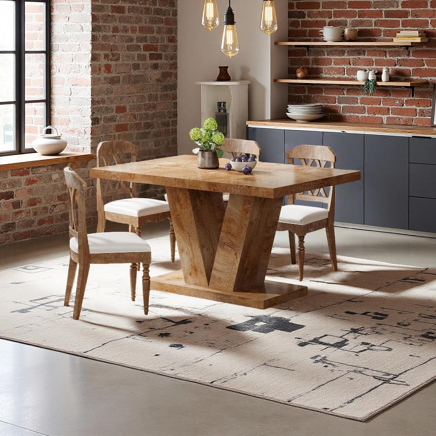 Oigavfd 47 Inch Dining Table, Rectangular Kitchen Table for 4 with Heavy Duty Pedestal Base, Modern Farmhouse Wood Dining Table for Dining Room, Kitchen, and Small Space (Light Oak Brown)