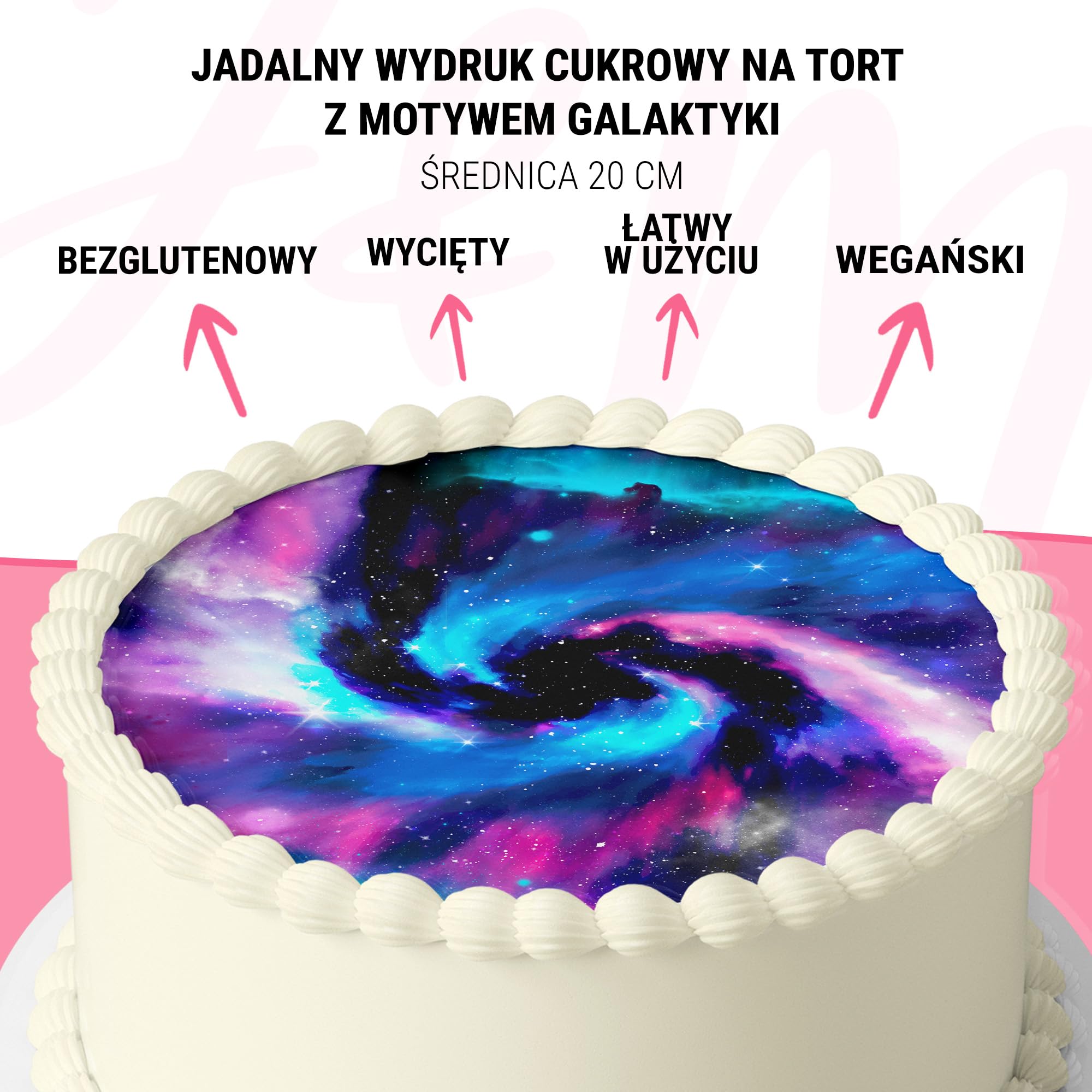 J&M DECO Nakładka na tort Galaxy – jadalna dekoracja na tort Ø 20 cm – obraz na tort z motywem kosmicznym na urodziny dziecka – papier cukrowy dekoracja tortu – gotowa do użycia