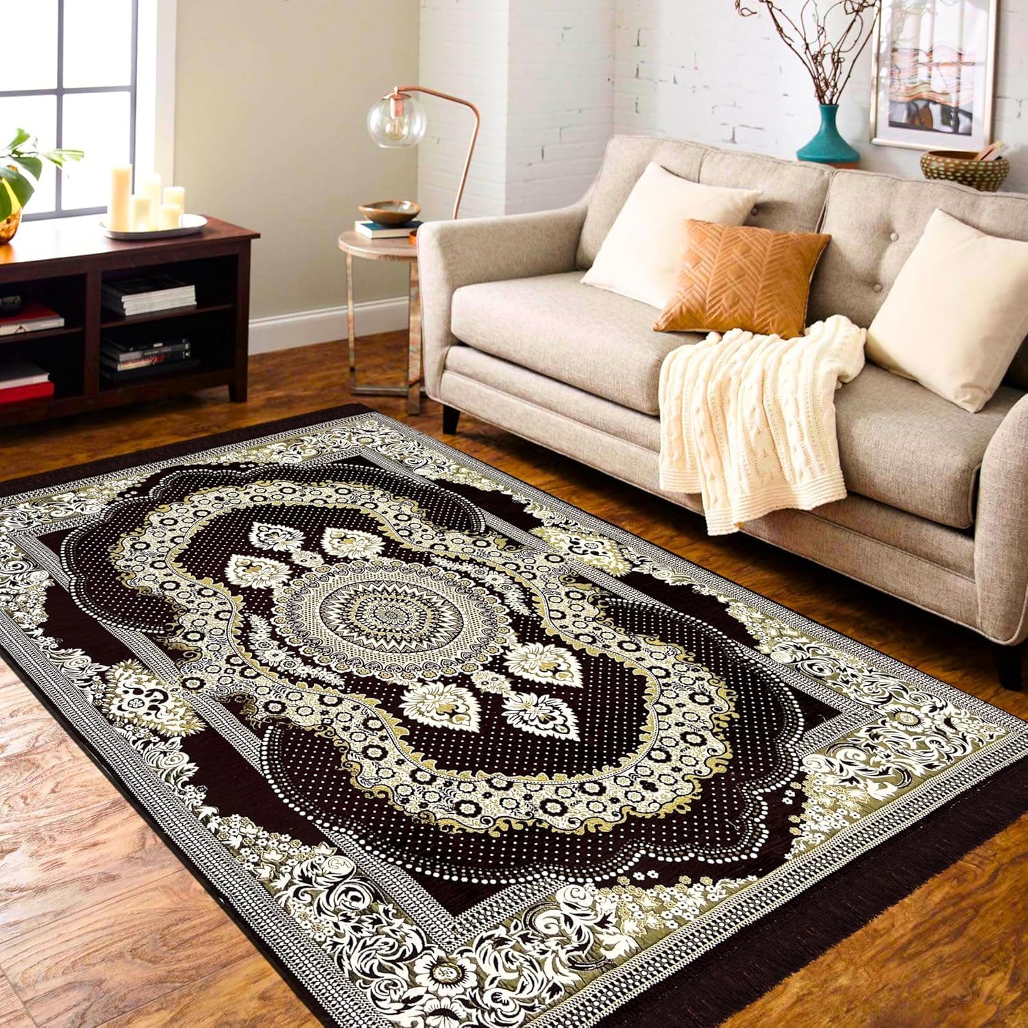 Chenille Carpet 9X12 Feet, Soft Velvet Rug for Living Room, Hall & Bedroom, Rectangular Floor Carpet for Home Non-Slip, Trendy & Durable Kalin (Coffee, 9X12 FT Large Carpet)-image-46