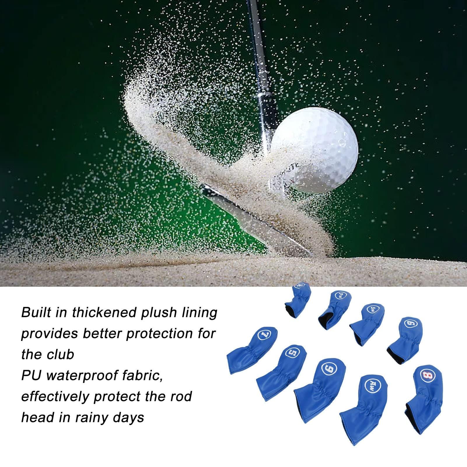 9Pcs Copricapo da Golf Club Iron Putter Head Protector Set PU Copricapo Impermeabile Per Mazza da Golf Per Gli Amanti del Golfista Mancino Destro(Blu)