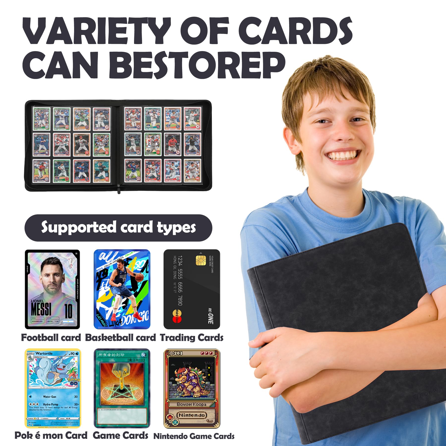 Segregator na karty kolekcjonerskie, 12 kieszeni, bez pierścienia, do kart kolekcjonerskich, do TCG, MTG, kart sportowych (czarny)