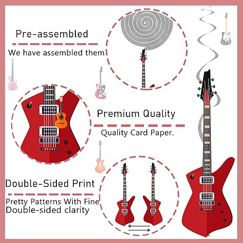 Miniatura 5 de 20 piezas de remolinos colgantes para fiesta de guitarra, temática de guitarra, fiesta de cumpleaños, accesorios de cabina colgante, instrumentos