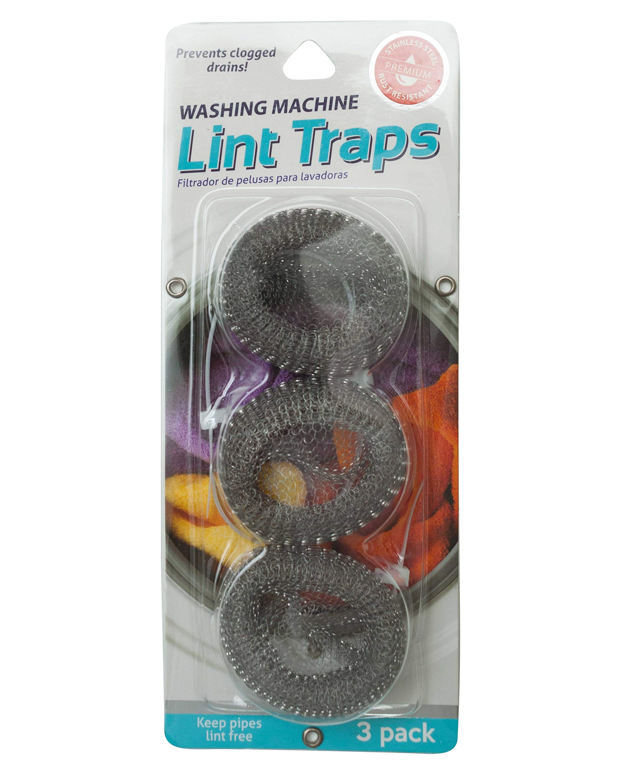 Brite Concepts Stainless Steel Washing Machine Lint Traps: Washer Hose Lint Remover with Cable Ties - 3 Count Per Pack