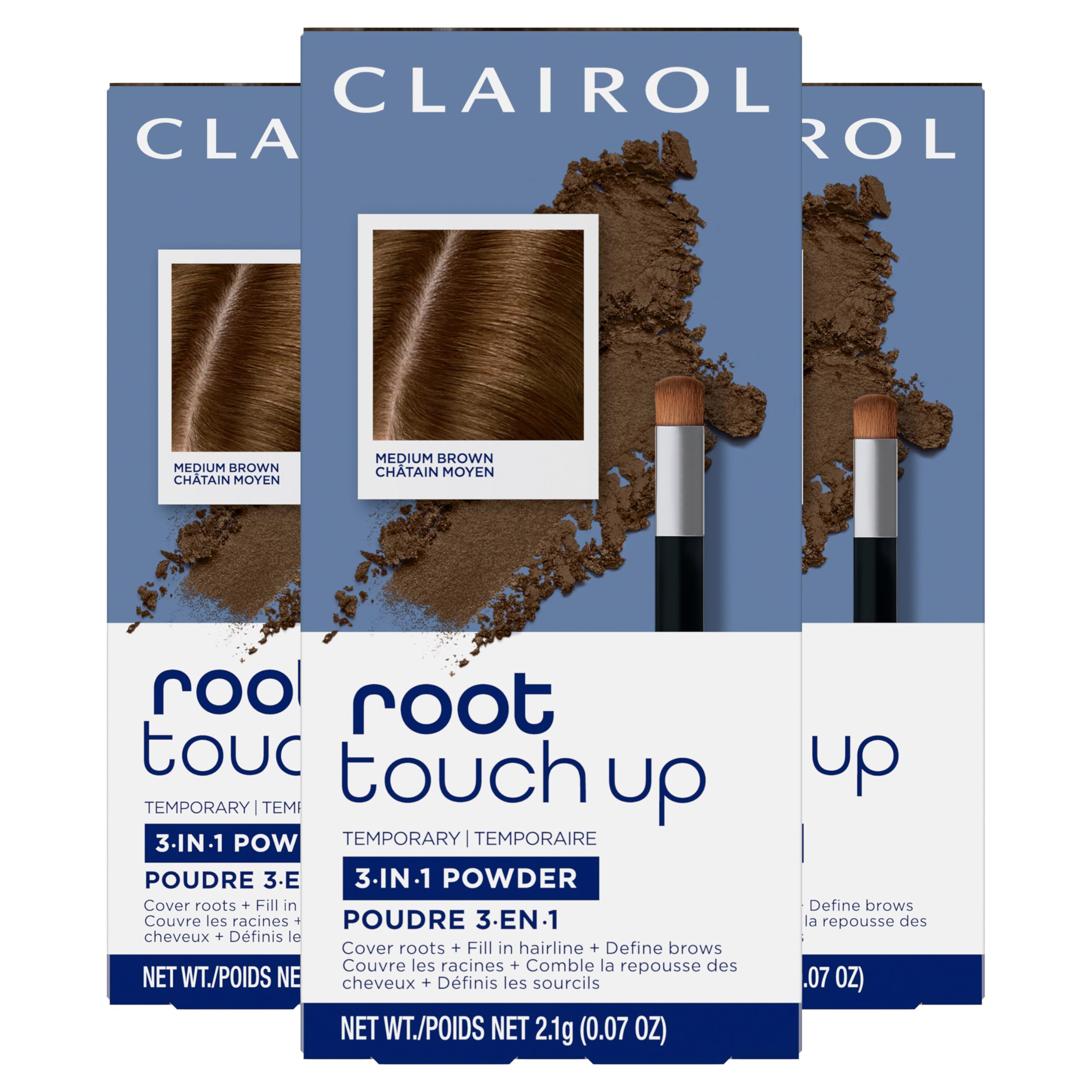Clairol Root Touch-Up Temporäres Concealing Puder, Mittelbraun, 3 Stück