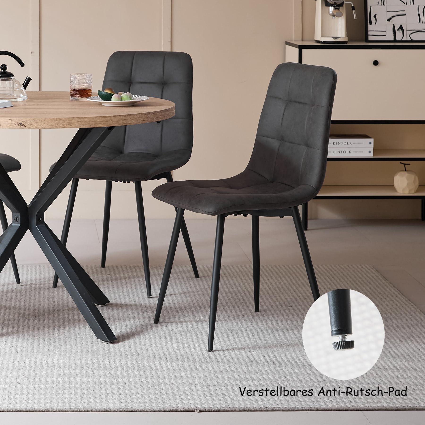 GrandCA HOME Set di 6 Sedie da Pranzo Moderne Sedie da Cucina con Gambe in Metallo, Sedie da Pranzo Imbottite Tessuto Impermeabile Leathaire Technology, Grigio Scuro-KJ