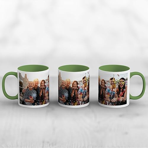 Miniatura 2 de Taza de café con foto personalizada, 11 onzas, verde, con imagen envolvente, texto, taza de cerámica personalizada con imagen, taza personalizada