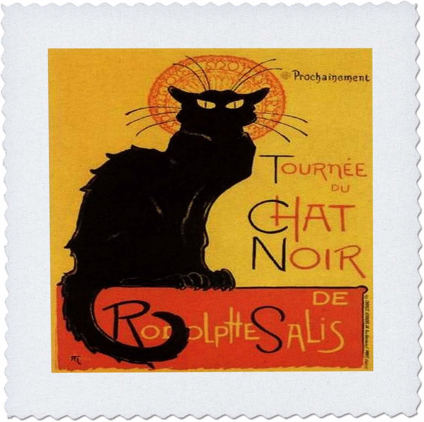 3dRose qs_46907_10 Le Chat Noir Advertising, Art Nouveau, Black Cat, Cat, Cats, Chat Noir, Le Chat Quilt Square, 25 by 25-Inch