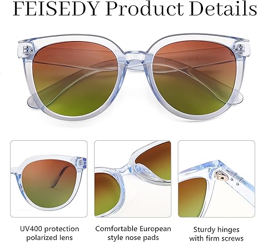 Miniatura 3 de FEISEDY Gafas de sol para mujer, gafas de sol redondas polarizadas a la moda, estilo moderno, protección UV, Sunnies B4127