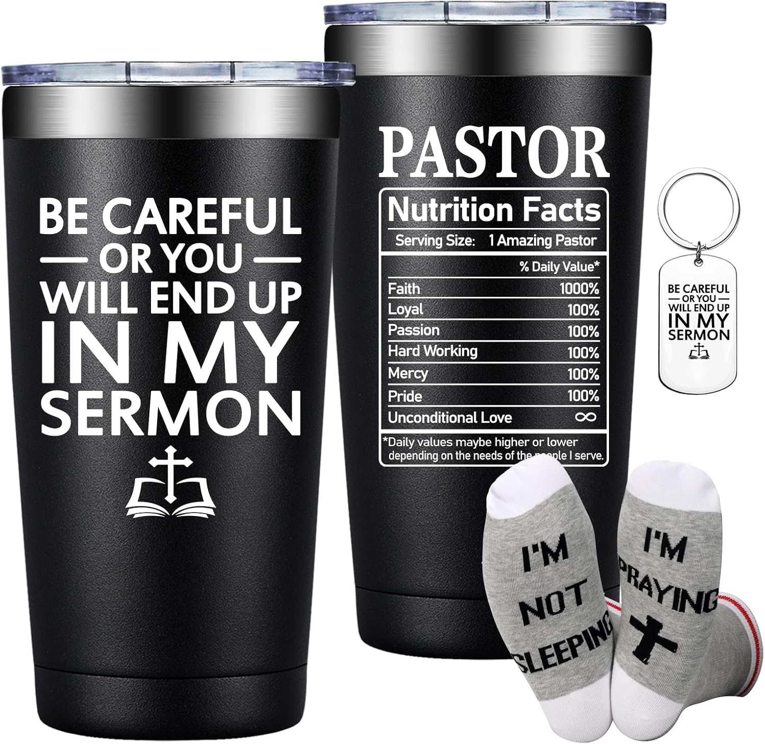 Grifarny Pastor Appreciation Gifts for Men, Women - Thank You, Christmas Gift for Pastors - Be Careful or You Will End up in My Sermon Tumbler Cup 20oz