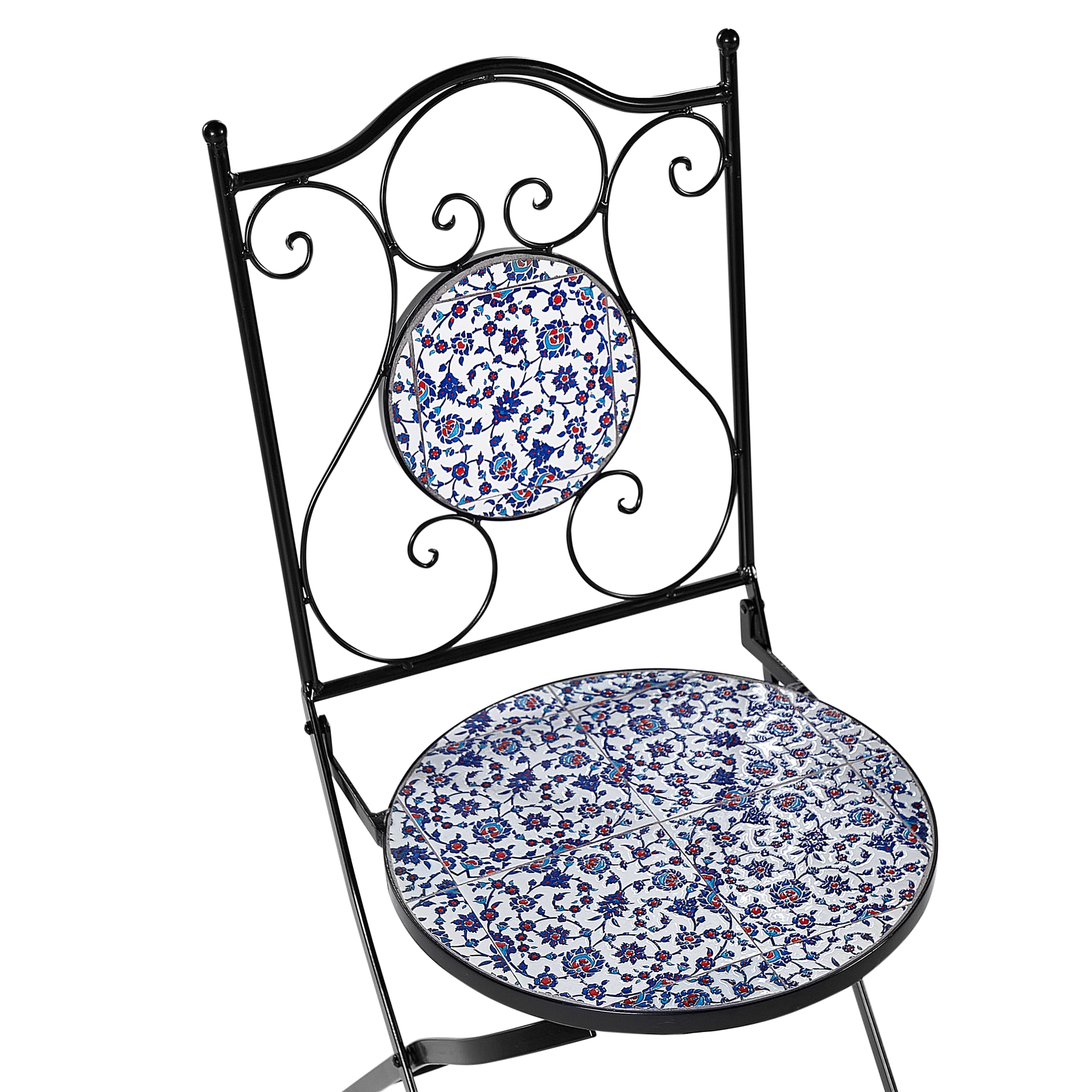 Beliani Conjunto de balcón jardín Exterior Metal Estilo Vintage patrón Mosaico Estructura de Hierro Negro Azul Camprena