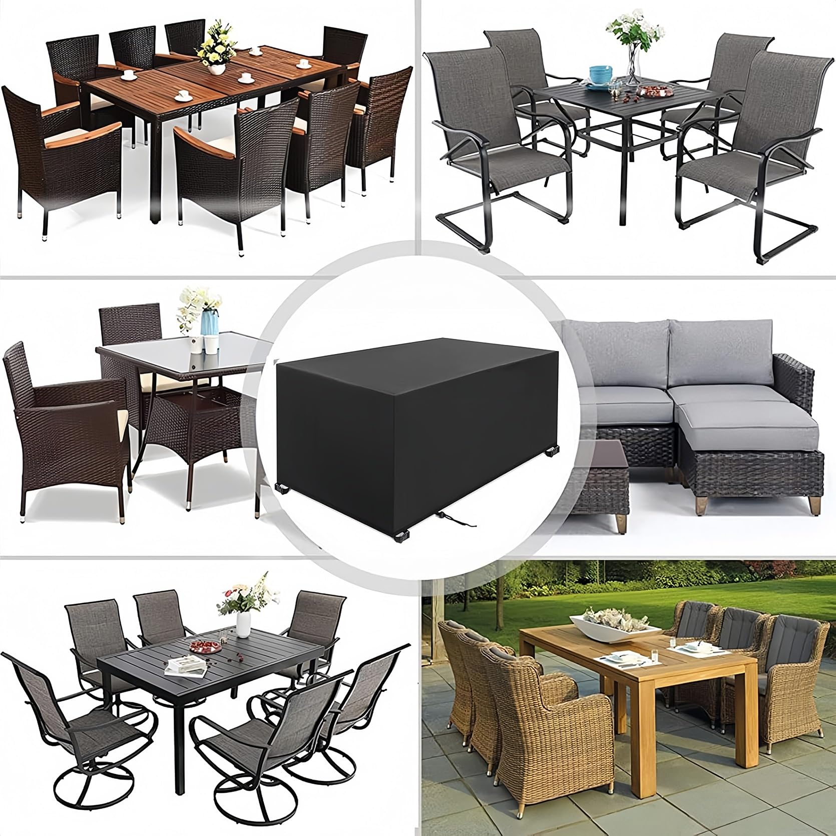 Housse Salon De Jardin Exterieur Impermeable 250x200x80cm Protection Bache Table De Jardin Avec Boucle De Verrouillage Anti-UV Coupe-Vent Housses Pour Mobilier De Jardin Table Chaise Set