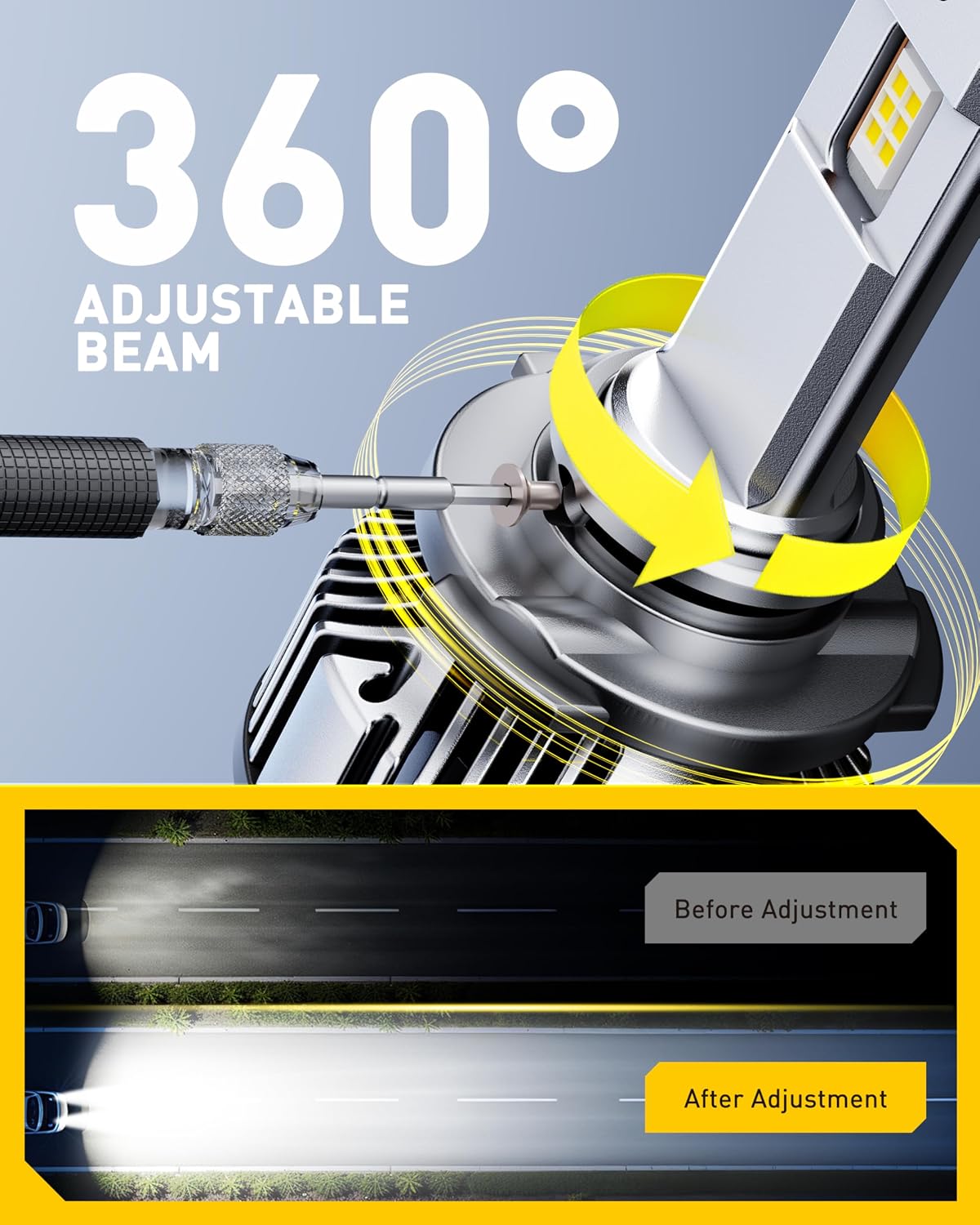 AUXITO 9005 Light Bulbs, 50000LM 1000% Brighter 6500K Cool White HB3 Light, 30 Years Lifespan, CANbus Ready No Flicker, Pack of 2