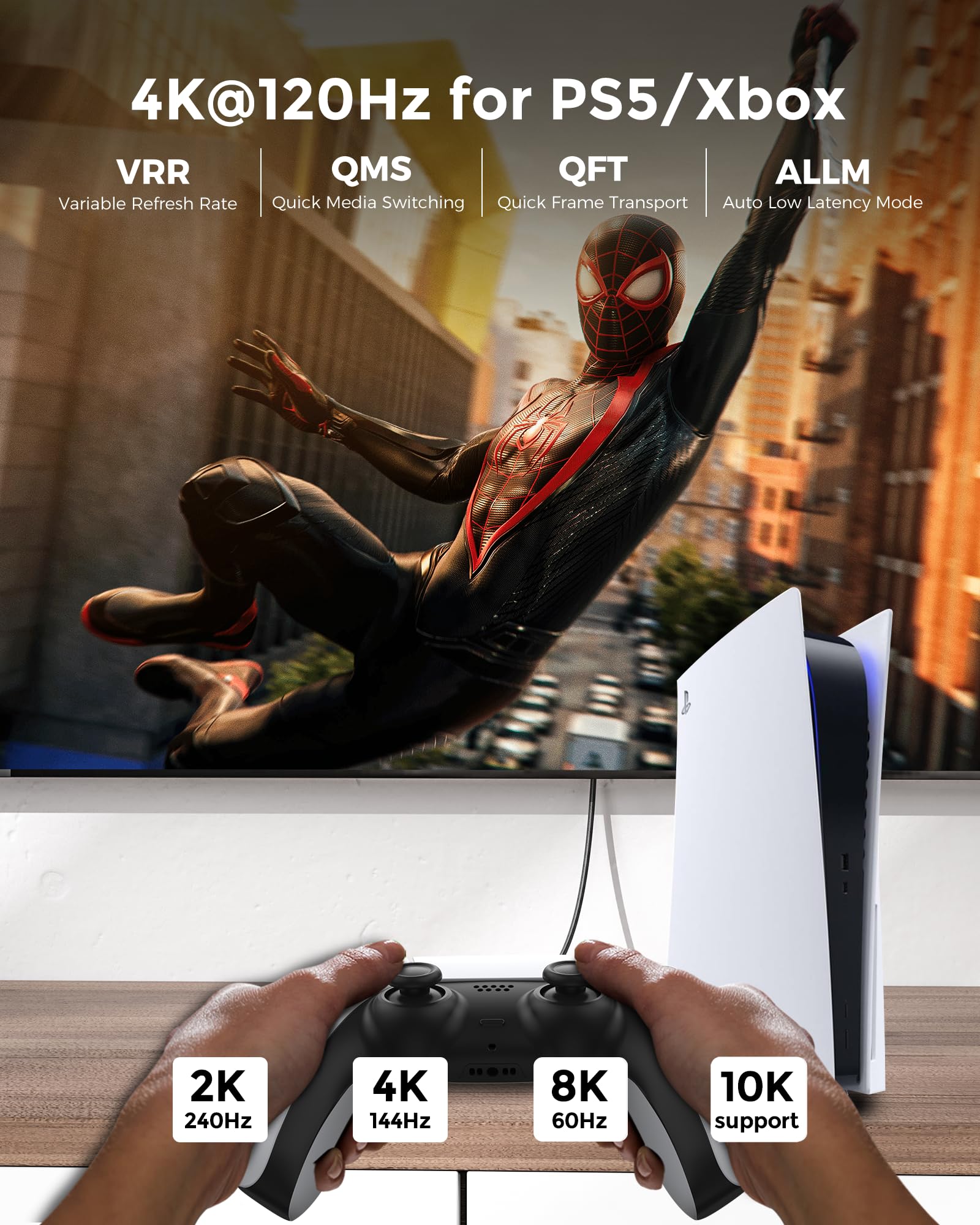 Silkland 10K 8K Câble HDMI® 10M, Ultra Haut Débit 48Gbps 8K@60Hz 4K@120Hz Cordon HDMI 2.1 eARC, HDR10+ HDCP 2.2&2.3 Compatible avec Dolby Atmos/TV/PC/Monitor/Projecteur/for PS-5/for X-box