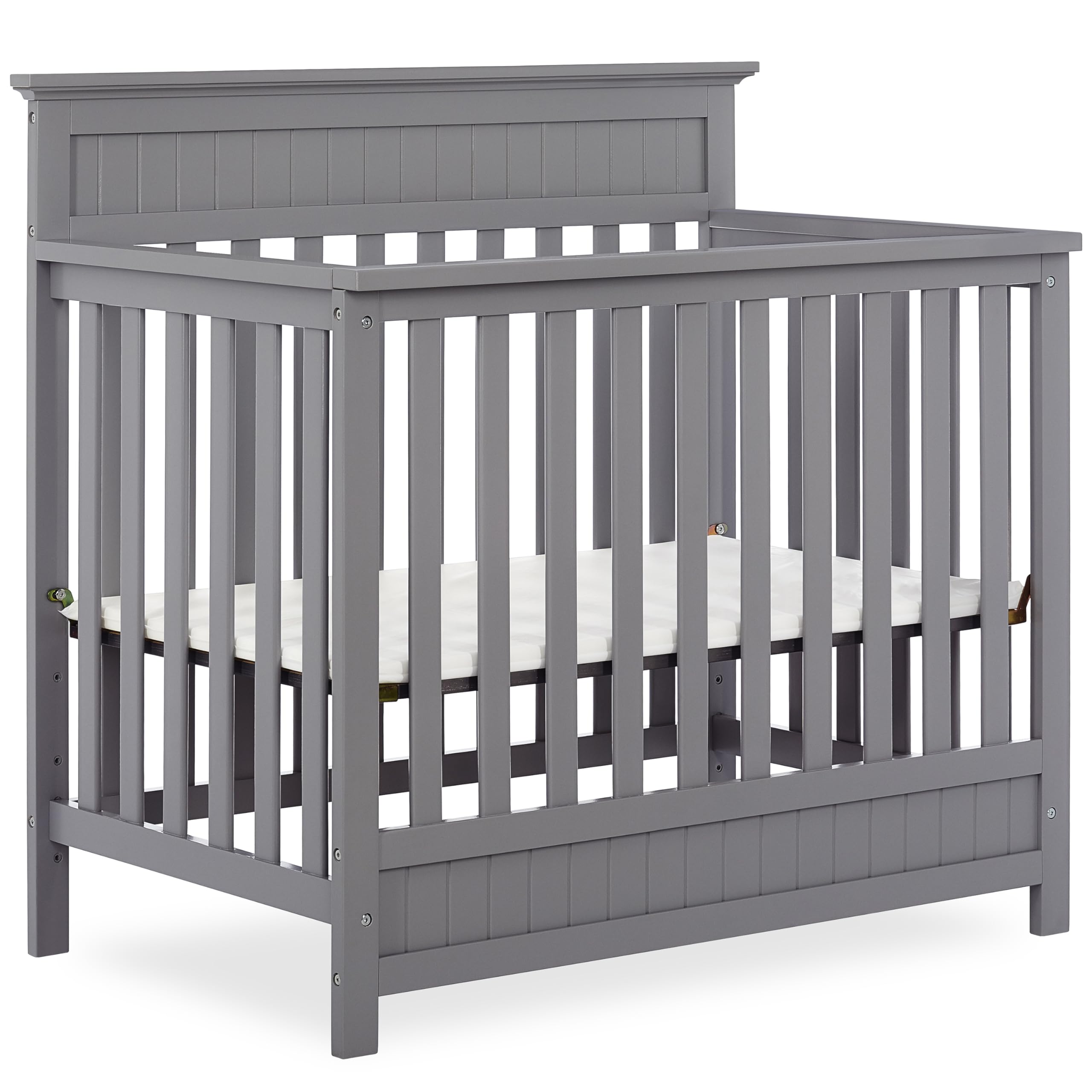 Dream On Me Harbor 4‑in‑1 Convertible Mini Baby Crib in Steel Grey, GreenGuard Gold & JPMA, Non-Toxic, Pinewood, Converts to Mini Day & Twin Bed, 1″