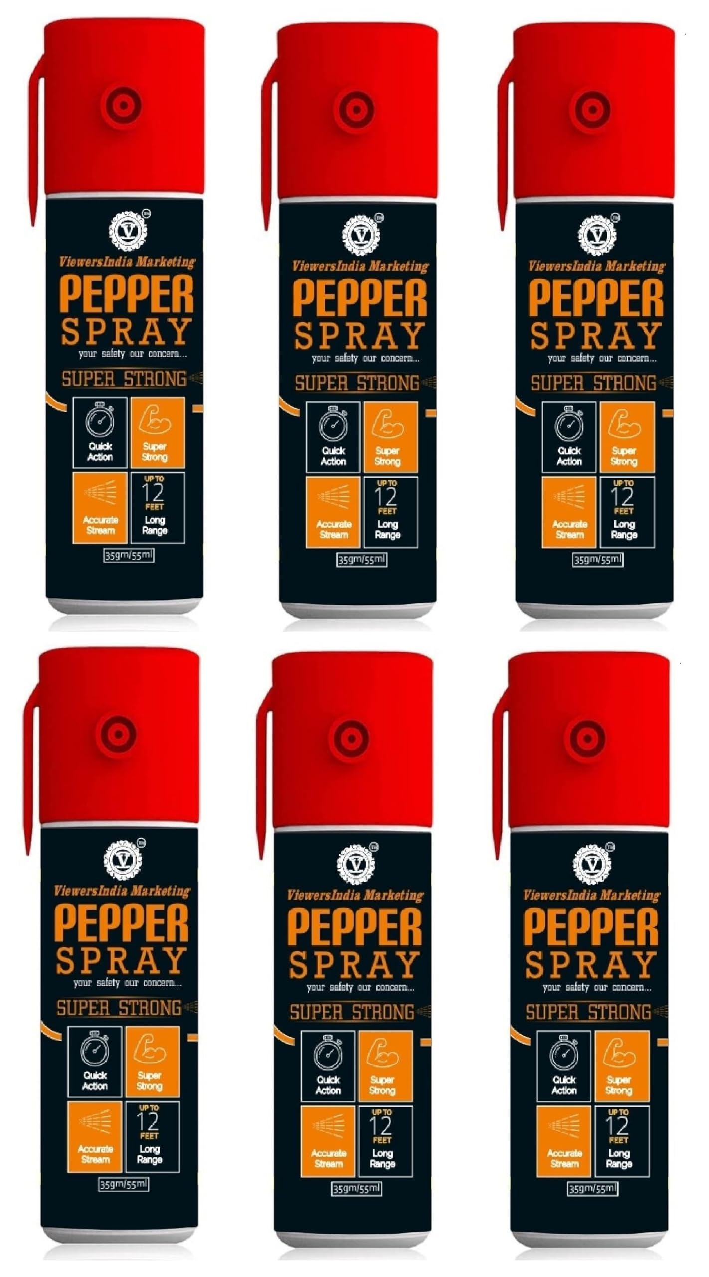 Viewersindia Pepper Spray 55 ml Seftye for Women, Men and Girls Combo (Pack of 6 Pepper Red) ay