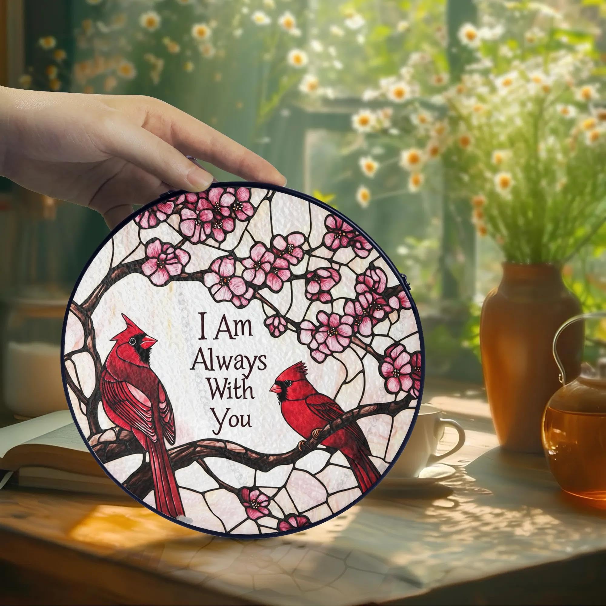 Cardinal Suncatcher Stained Glass Window Hanging Decor, Red Cardinals Memorial Gifts for Loss of Loved One, Cardinal Remembrance Gifts for Women Grandma Mom, Mothers Day Birthday