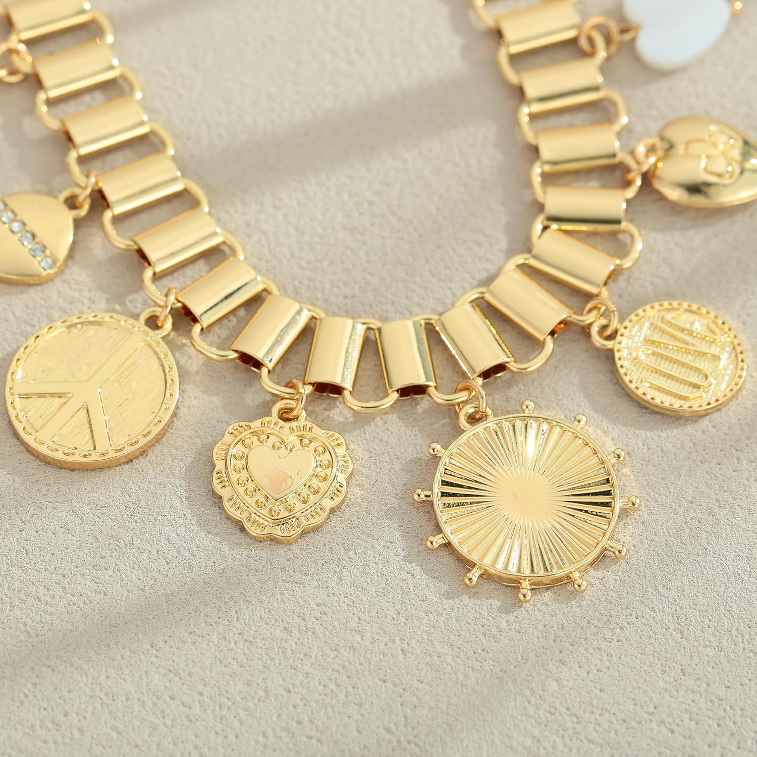 Chunky Multiple Charms Necklace for Women Boho Vintage Adjustable Gold Chain Necklace Bold Statement Round Choker Pendant Necklaces Fashion Heart Necklace - Image 8