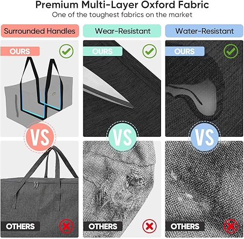 Miniatura 5 de Bolsa de almacenamiento BALEINE extra grande con cremalleras y agarraderas, transportable, hecha de tela oxford para lavandería, ahorro de espacio,