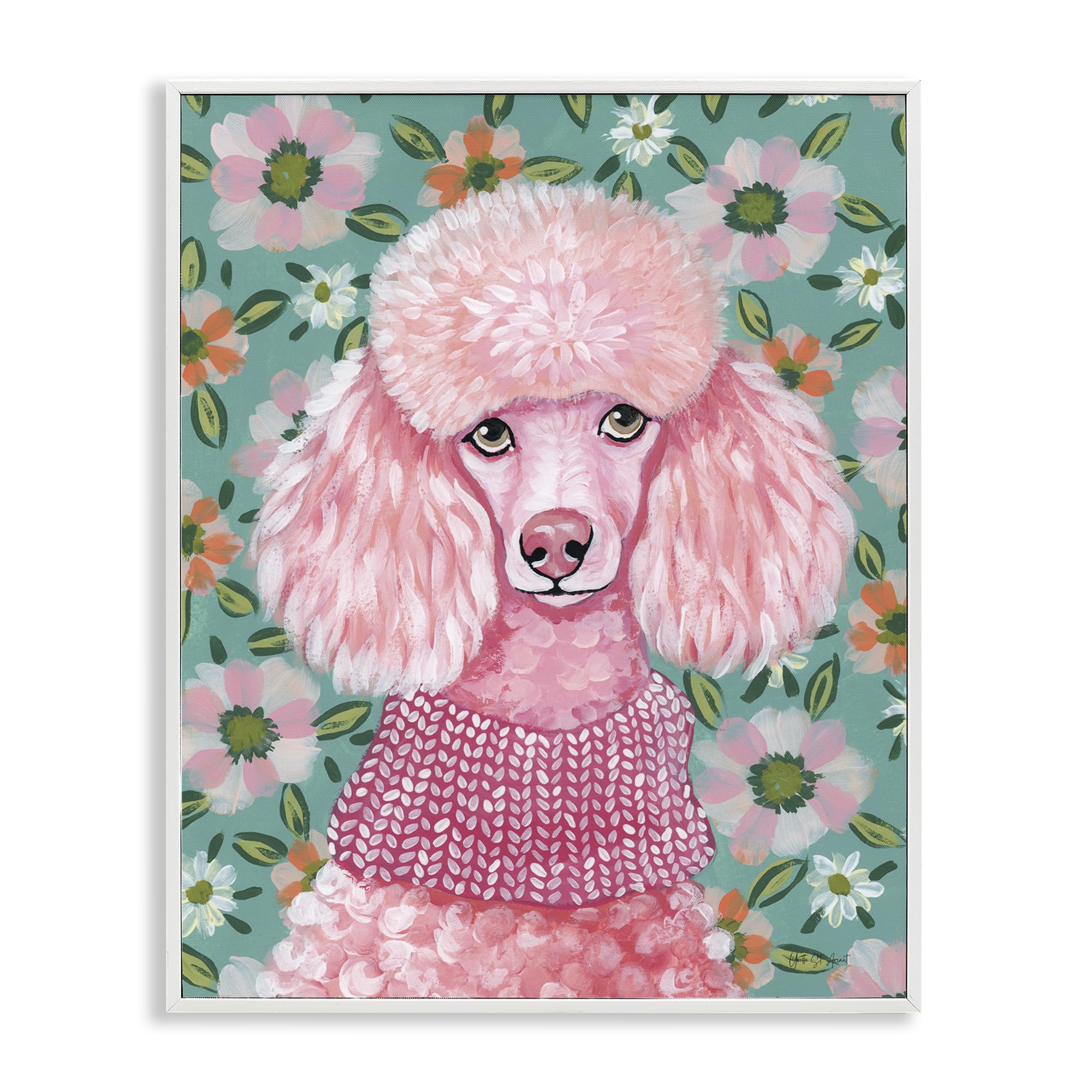 Stupell Industries Coastal White (Textured) 'Floral Poodle In Pink'| Framed Giclee Art