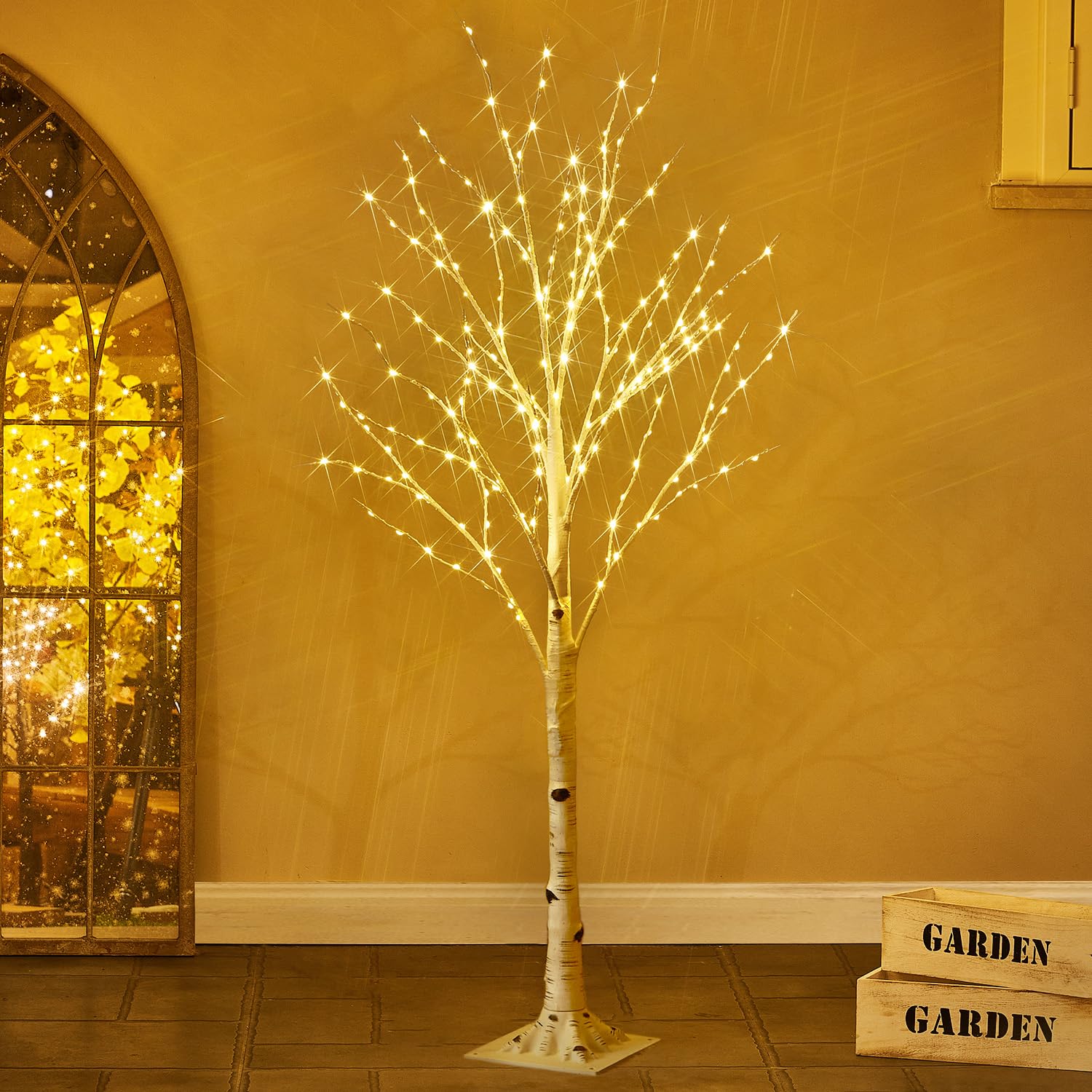Fudios Lighted Birch Trees for Decoration 4FT Light up 200 LED Faux White Tree Plug in Artificial White Christmas Decor for Home Inside Xmas Wedding Party Gift Outdoor