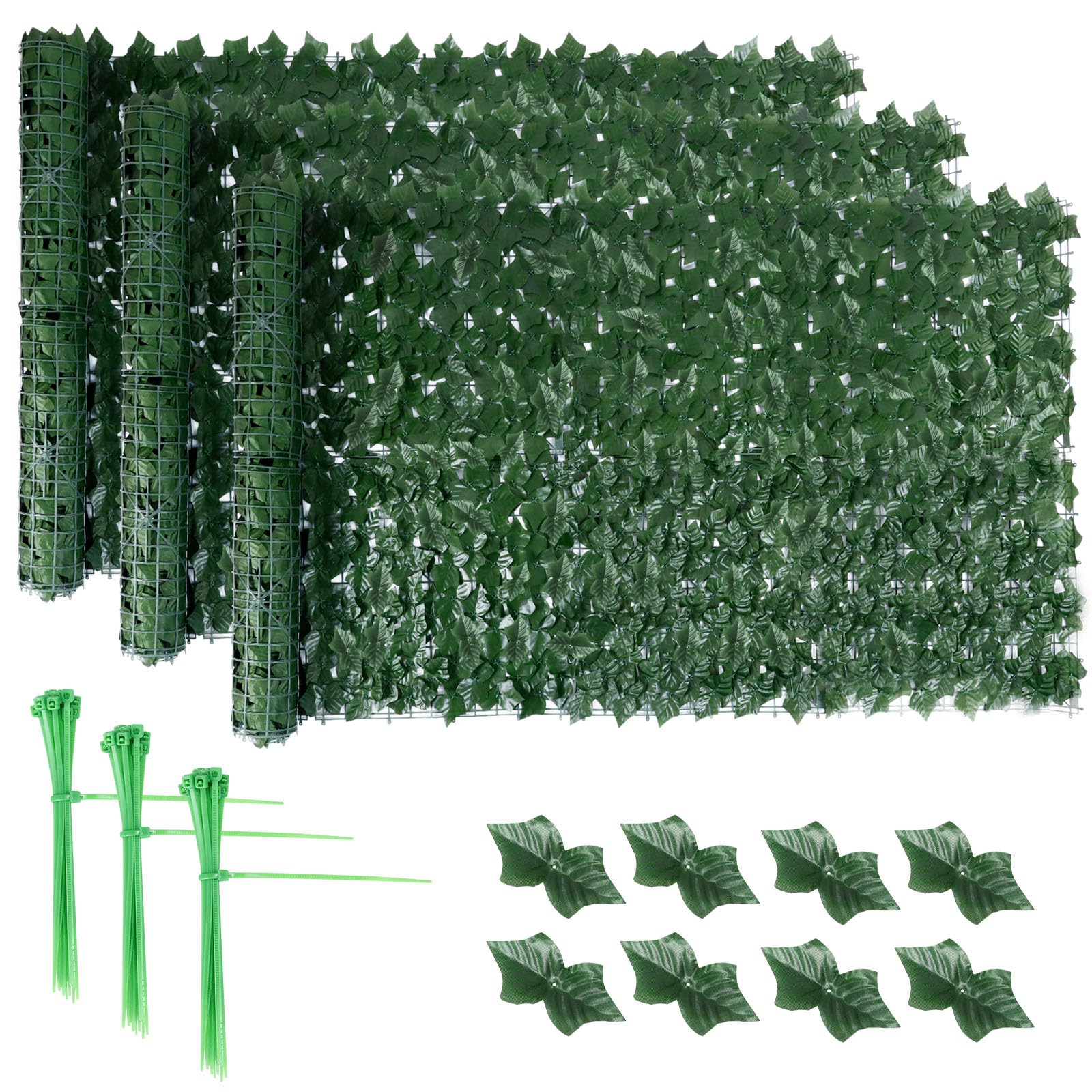3 PCS Artificial Ivy Fence Screening 1m x 3m, Expandable Ivy Trellis Screening, Artificial Hedge Roll, Garden Privacy Fence Screen Panel, UV Fade Protection for Balcony Outdoor Garden Wall Decoration