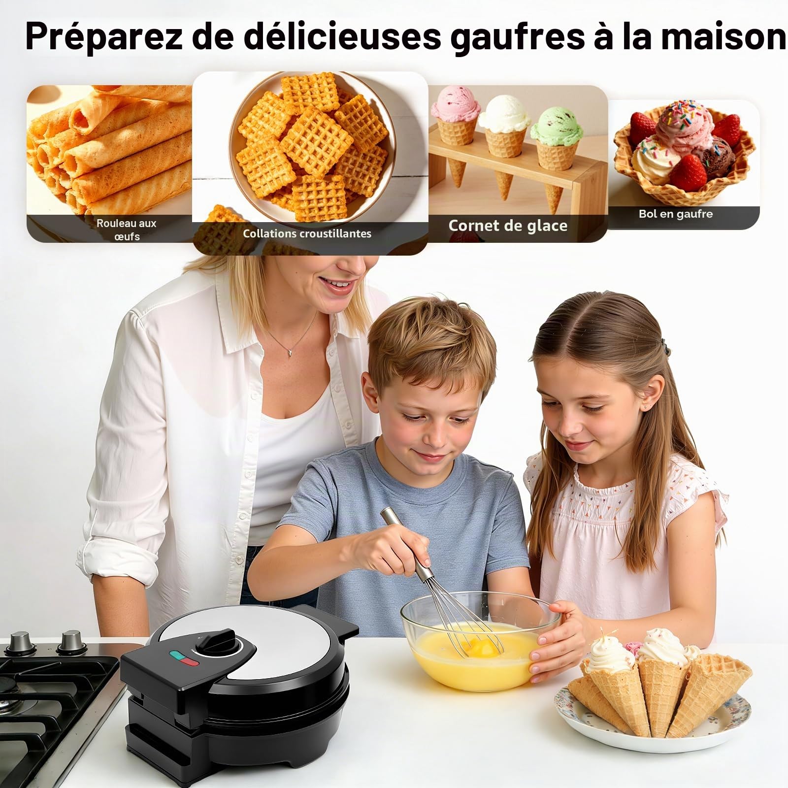 Machine à œufs en acier inoxydable 1200 W avec revêtement antiadhésif, moules à pâtisserie antiadhésifs avec 2 lumières, 100-150 °C, 20 cm de diamètre.