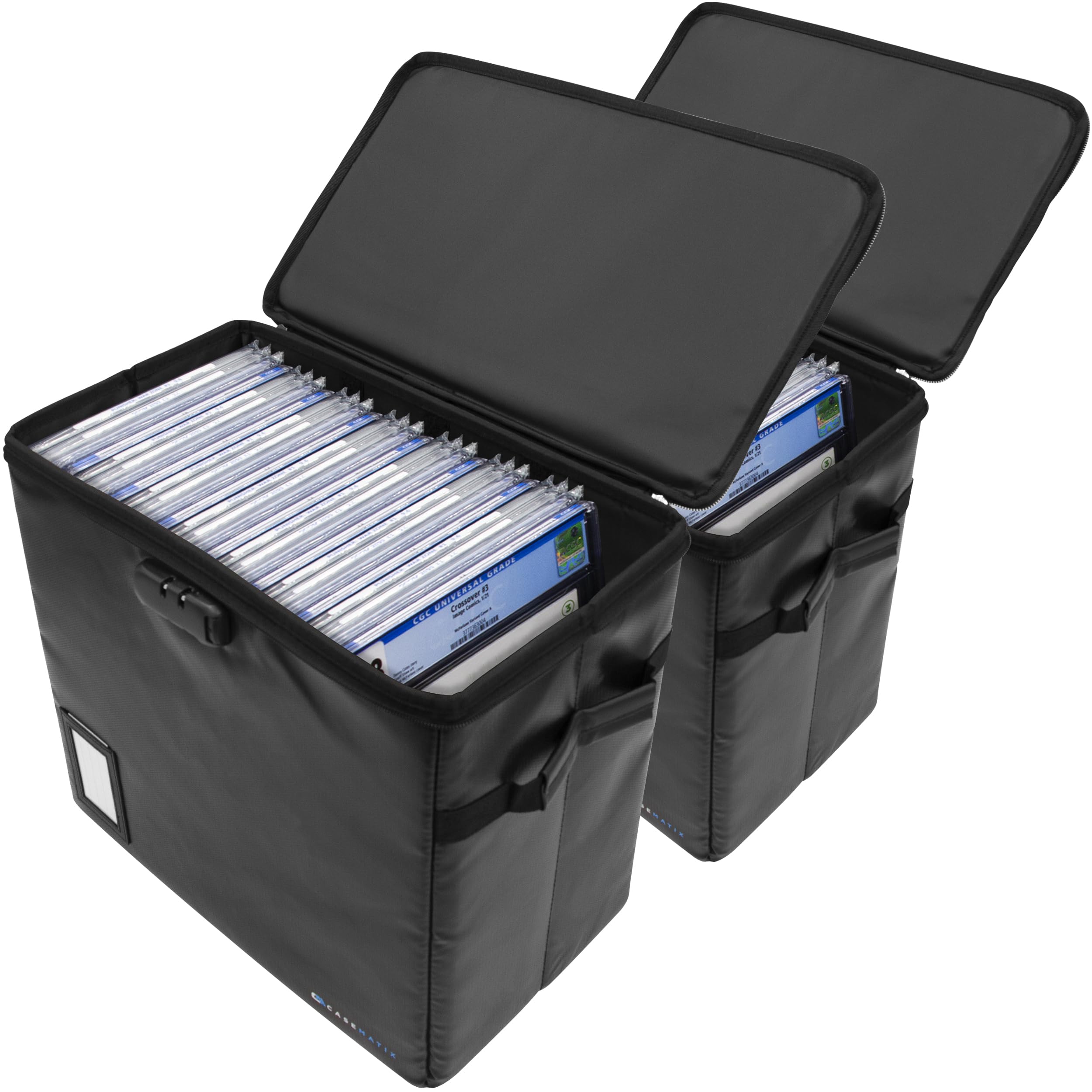 CASEMATIX Graded Comic Book Storage Fits 30 CGC Graded Comics, Hard Shell Fire Resistant Comic Book Bin with Three Internal Comic Book Box Dividers,