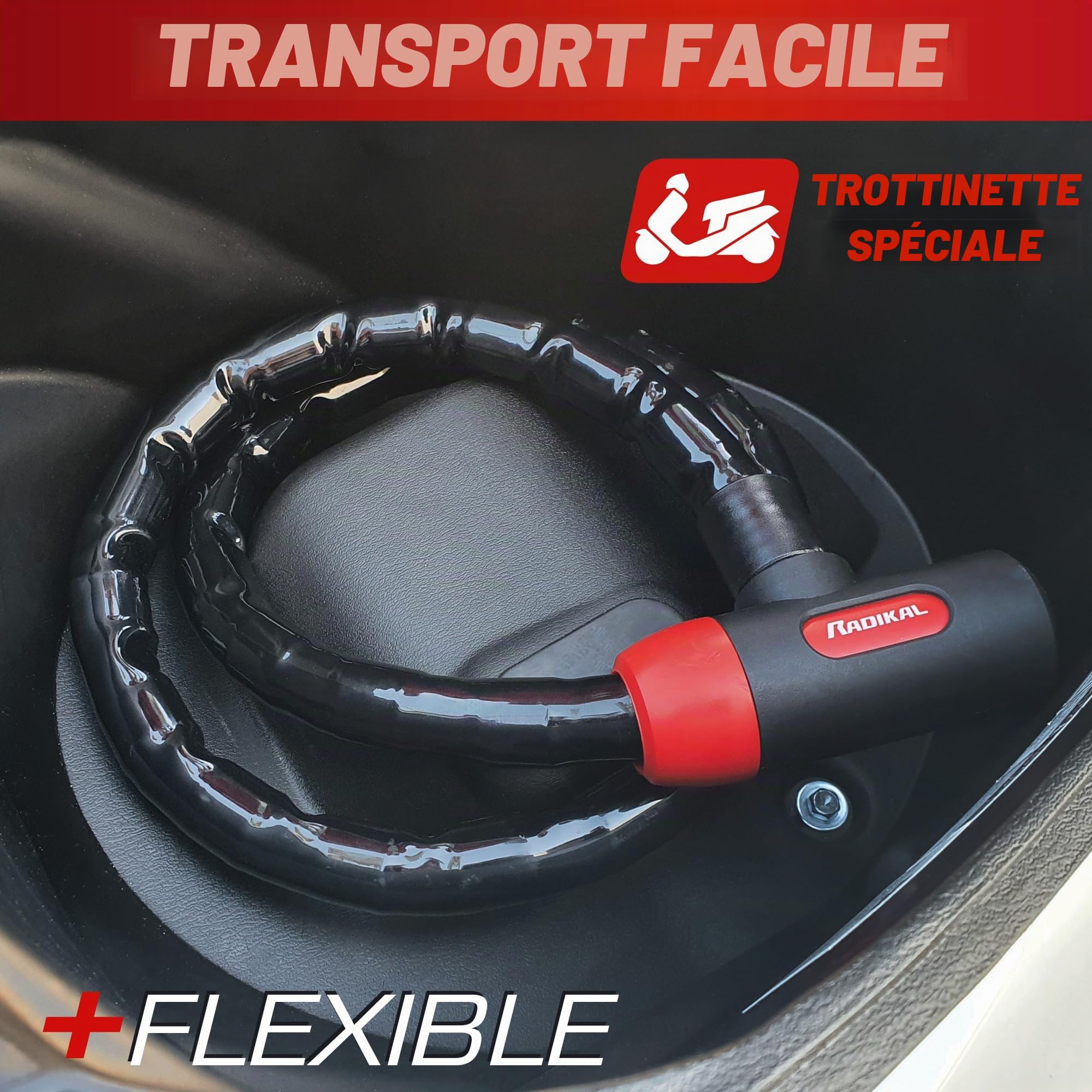 RADIKAL RK520 Antivol Moto et Velo, Python Câble en Acier Articulé Blindé de 120 cm, Flexible, Serrure Haute Sécurité, Anti vol pour Moto, Vélo, Scooter, 120 cm