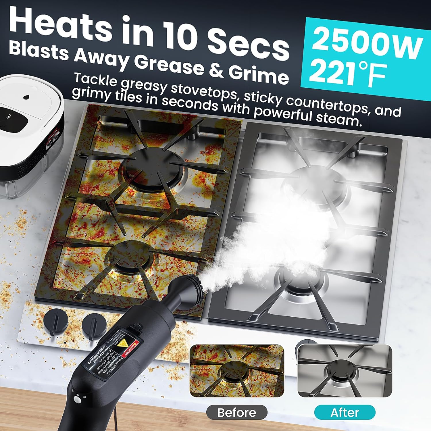 Handheld Steam Cleaner for Home, 2500W High Pressure Steamer, 15s Fast Heat-Up, 1.6L Tank, Portable Steam Cleaner for Car, Floor, Grout, Kitchen, Furniture & Bed Bugs