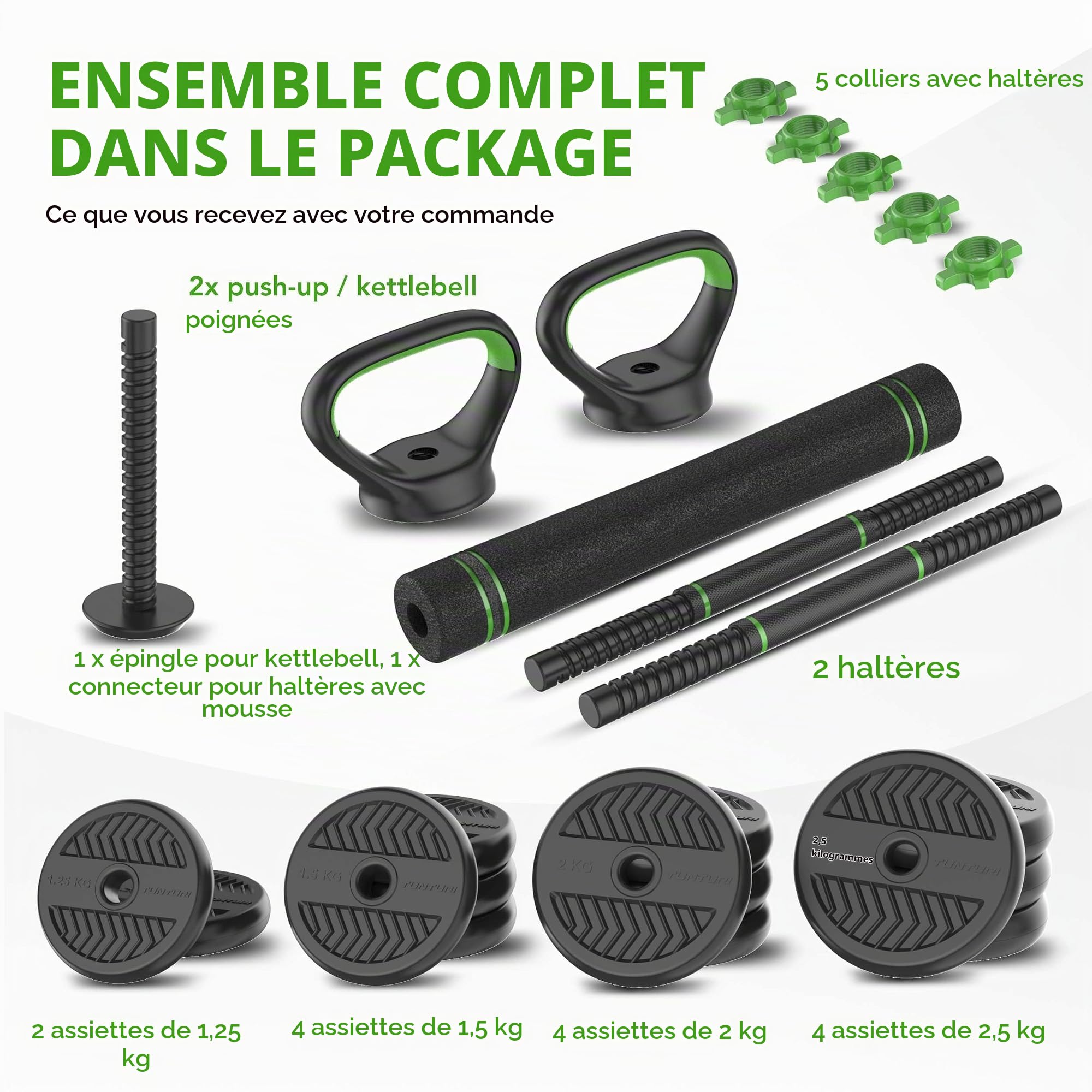 Tunturi Haltères et poids - Ensemble d'haltères 28 kg - Barre avec poids - Ensemble de barre - Fermeture à vis 30 mm - Poignée antidérapante