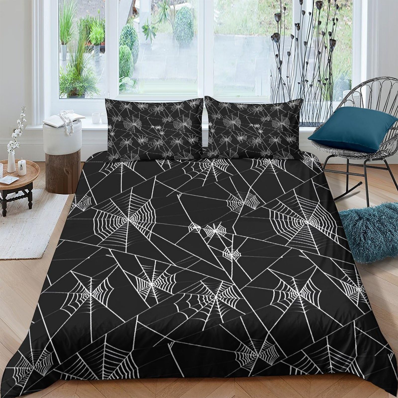 Ctjqhvkz Style-7 3D Printed Spider Web Fitted Sheet Microfiber Black Gothic Spider Pattern Mattress Cover For Bedroom Dorm Protection Decor Single（135X200cm）