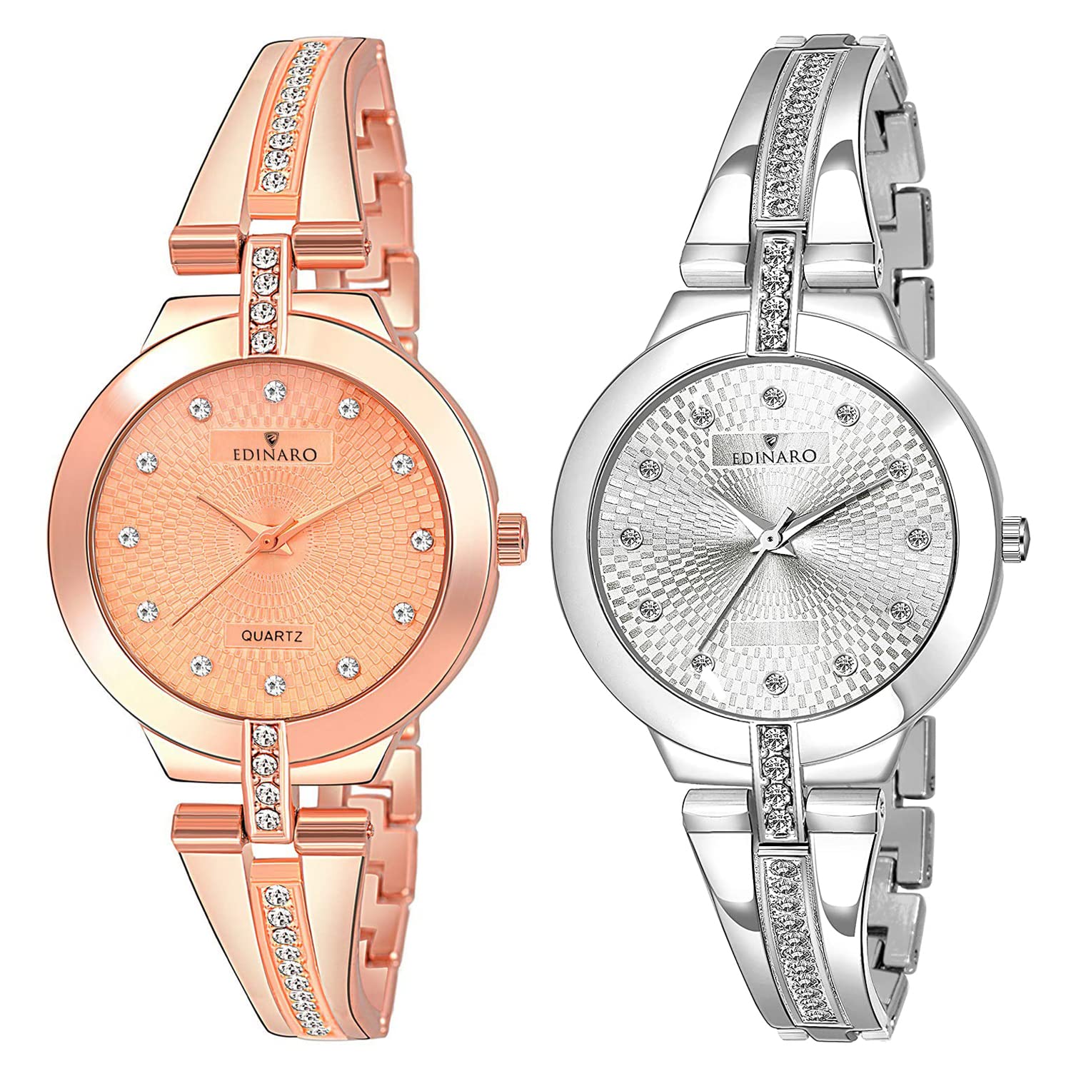 EDINARO Watches for Women Round Studded Dial |Analogue Quartz Movemnet |Long Battery Life|Stainless Steel Adjustable Bracelet Chain Strap|Double Lock Clasp Safety Watches for Girls (B09NYHTWZP) Amazon Price History, Amazon Price Tracker