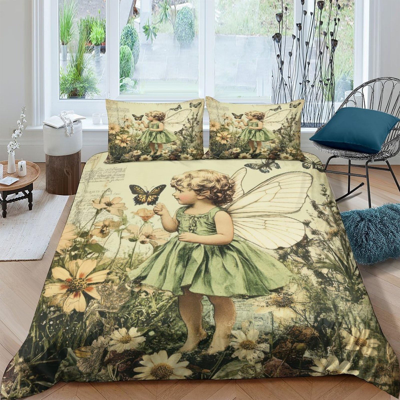Ctjqhvkz Style-6 3D Printed Fairy Garden Fitted Sheet Microfiber Soft Floral Butterfly Mattress Cover For Bedroom Dorm Home Decor Single（135X200cm）