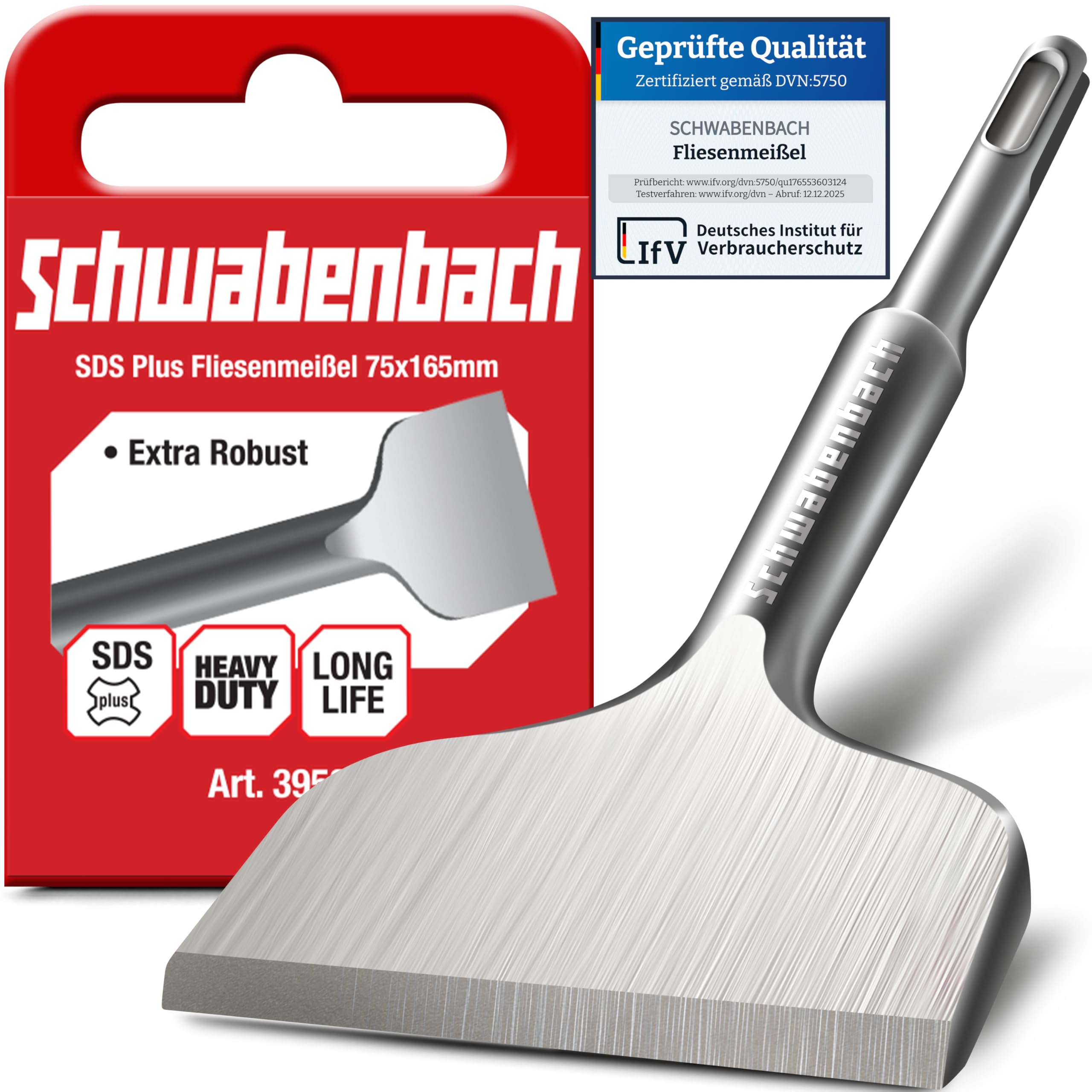SCHWABENBACH ® Cincel de espada SDS Plus 75 x 165 mm – Ideal para quitar yeso – herramienta para quitar azulejos – Punta extra endurecida – muro rápido con cincel martillo perforador