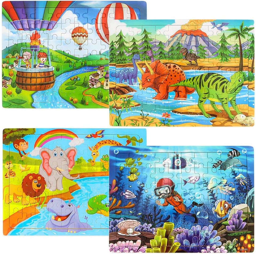 Aitey Puzzles for Kids Ages 4-8, 60 Pieces Wooden Jigsaw Puzzles Preschool Educational Learning Toys for Boys and Girls (4 Pack)