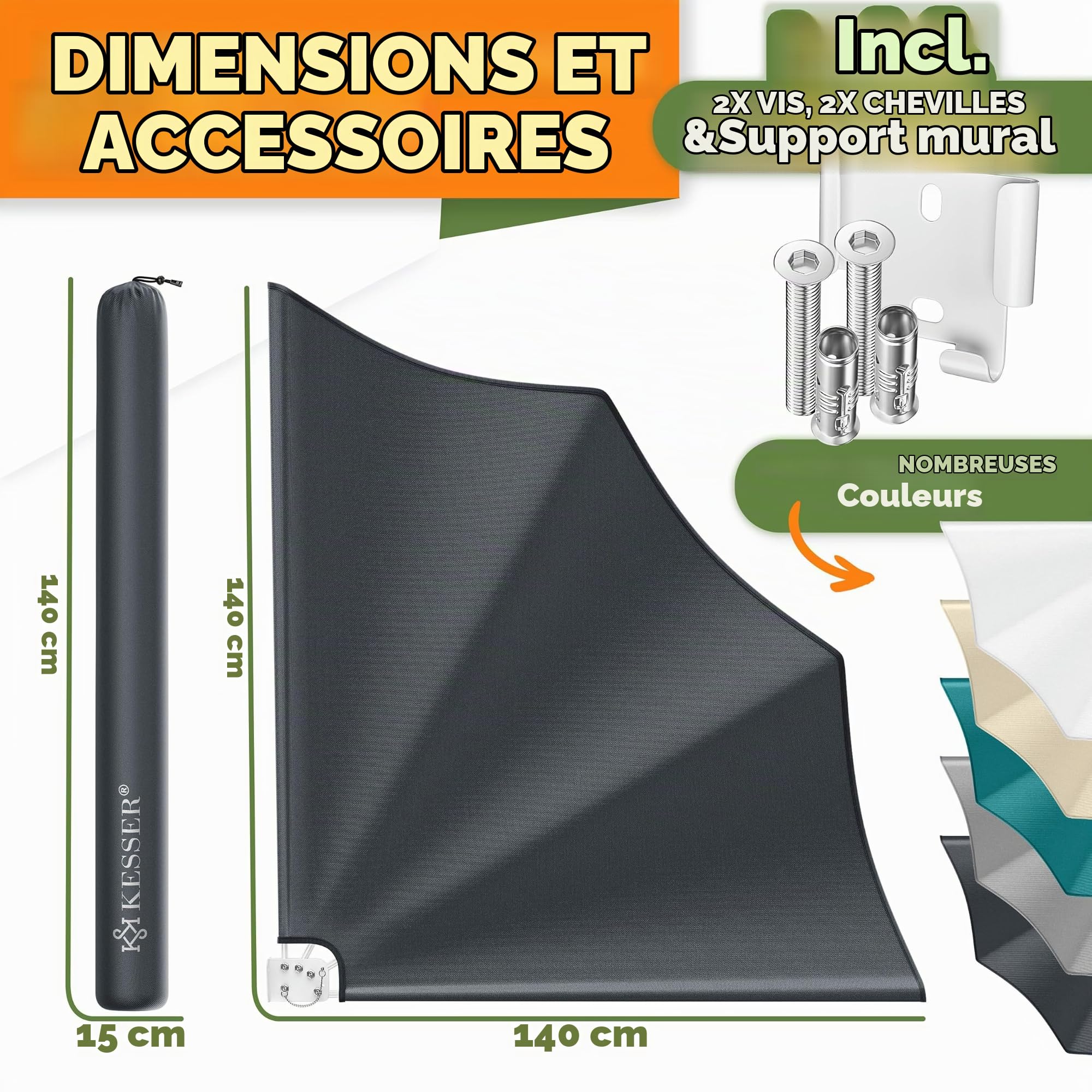 KESSER® Brise-Vues de Balcon Pliables avec Support Mural | 140x140 cm | Brise-Vue Balcon paravent | Pare-Vue pour Balcon | Store latéral | résistant aux intempéries | Anthracite