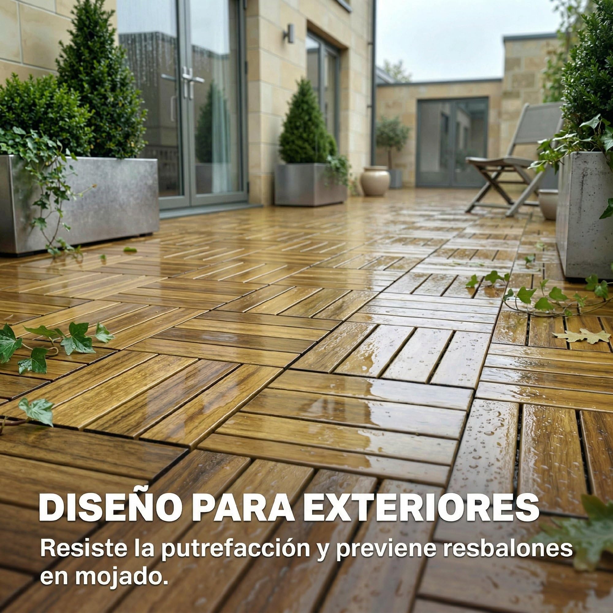 Outsunny Set de 10 Piezas Baldosas de Exterior de Madera de Acacia, 31x31 cm, 0,91 m², Suelo de Terraza Exterior, Antideslizantes y Resistentes al Clima, Fácil Instalación, para Terraza, Natural — view 4