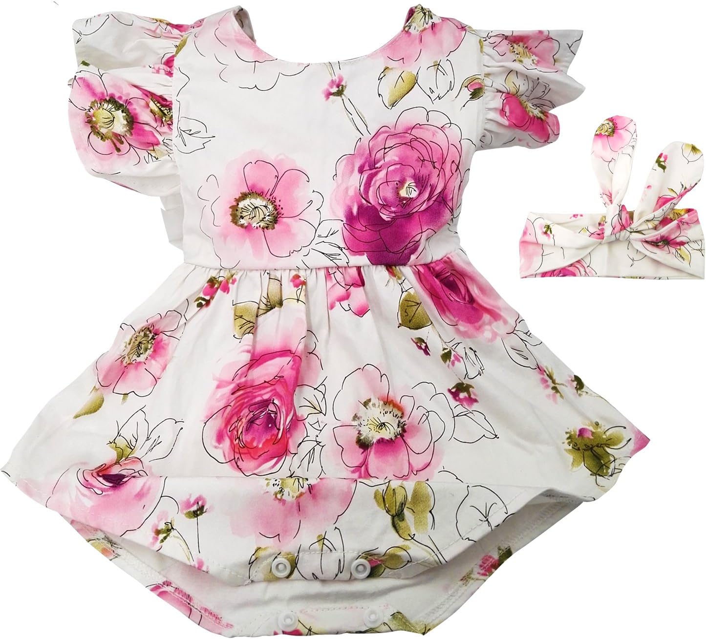 Hollyhorse Newborn Baby Girl Clothes & Headbands (6-12M, Pink Floral)