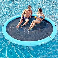 Vista 22 de Round Inflatable Floating Dock, Sunchill Float Ring, Hammock Tanning Pool with Woven Fabric, Manual Pump for 1-2 Min Quick Inflate/Deflate, Fits