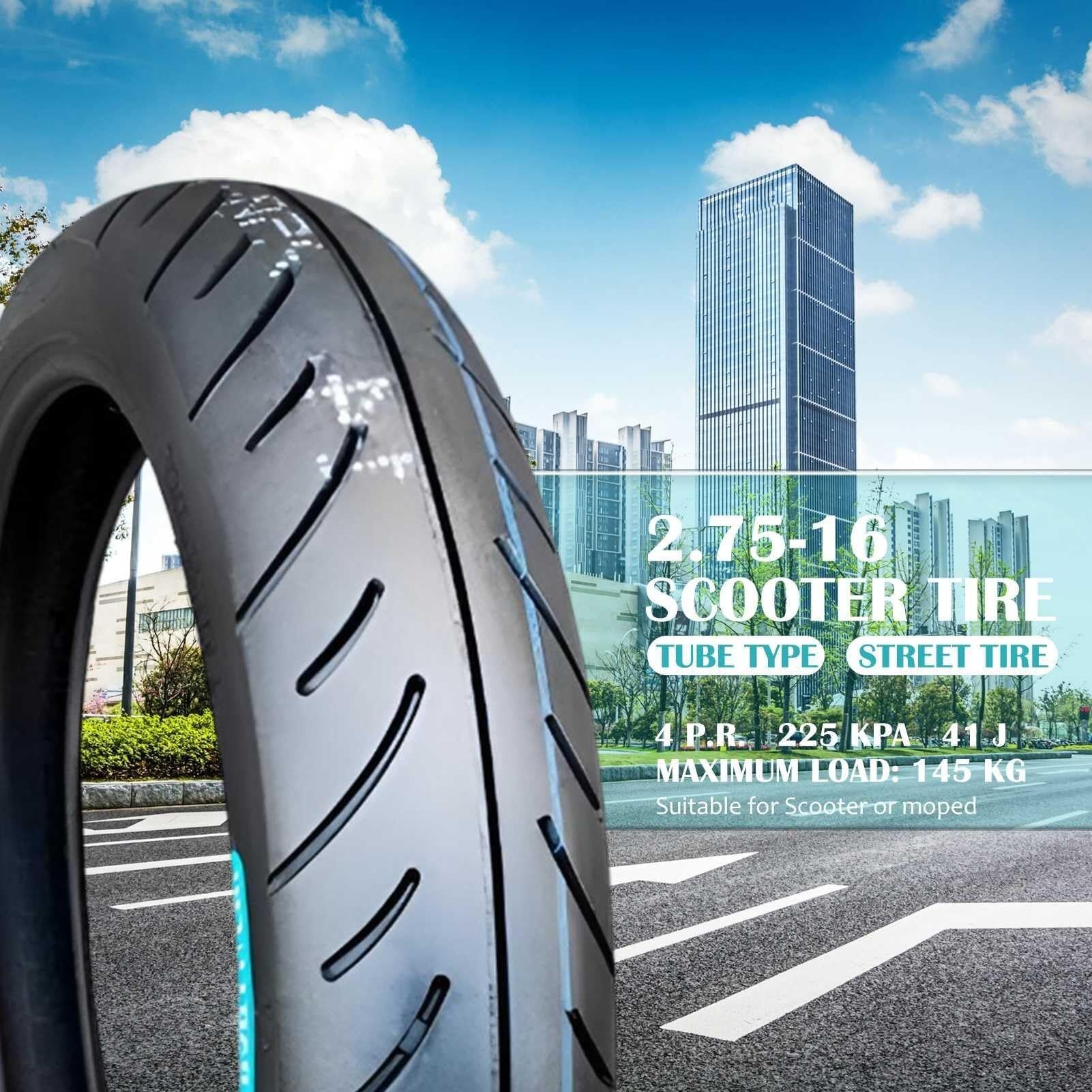 2.75-16 Opona Motocyklowa z Rurką z Niskim Oporem Toczenia 2.75/16 4 P.R. Indeks Obciążenia 41J i 2 75 16 Wytrzymała Opona z Przyczepnością na Koła Przednie i Tylne(TIRE AND TUBE)