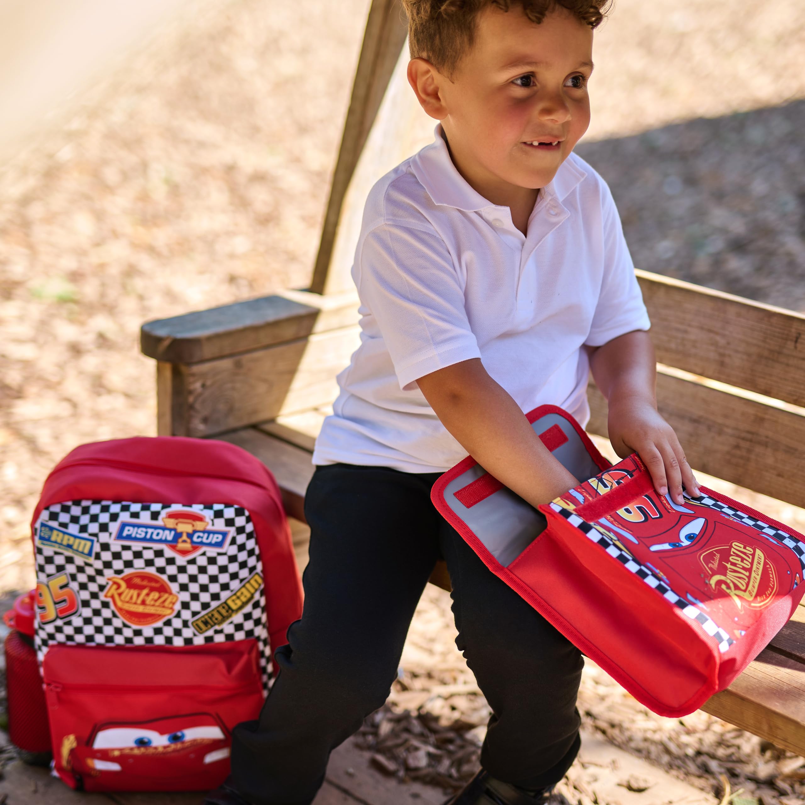 Disney Juego de Mochila Cars de 4 Piezas | Mochila Rayo Mcqueen, Estuche para lápices, Botella de Agua y Bolsa para el Almuerzo | Mochilas Infantiles para El Colegio Y Las Aventuras