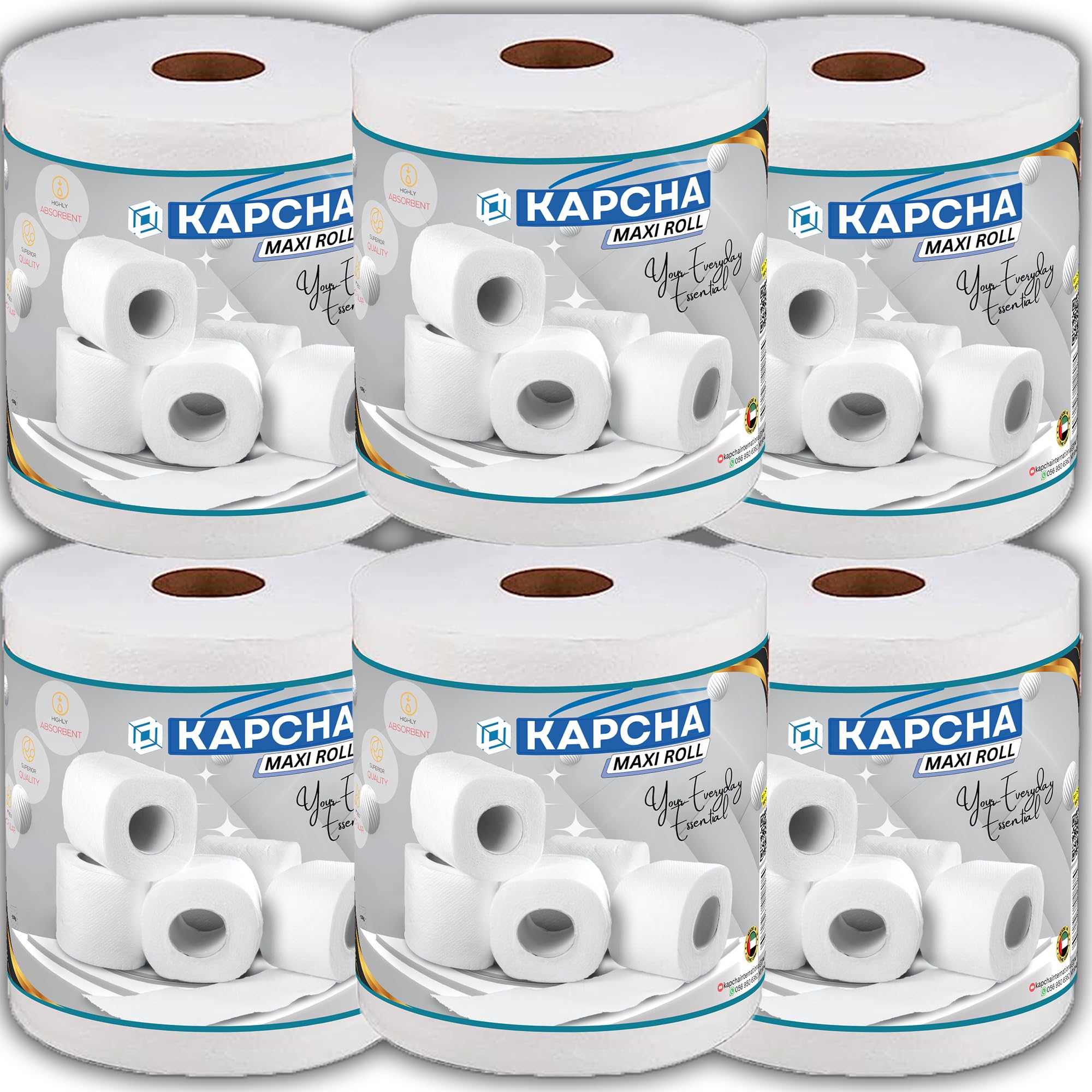 KAPCHA Highly Absorbent Kitchen Tissue Roll | Set of 6 Rolls = 420 Meters x 2Ply | 2100 Sheets x 2Ply | Extra Soft Maxi Roll | Kitchen Roll | Paper Towel | Tissue Paper Absorbs Liquid Quick