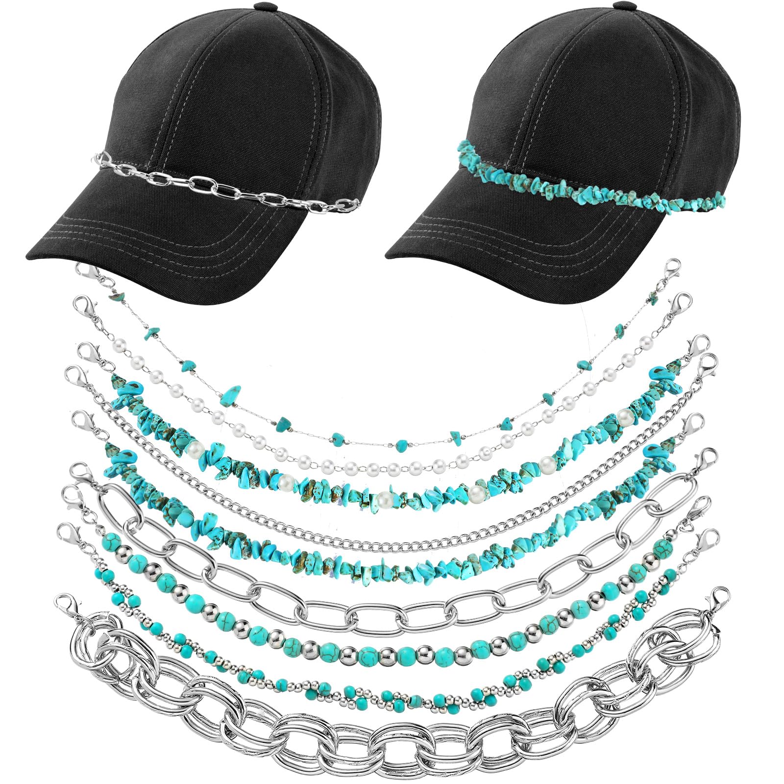 Geyoga 9 Pcs Trucker Hat Chains Trucker Hat Charms Women Man, Turquoise