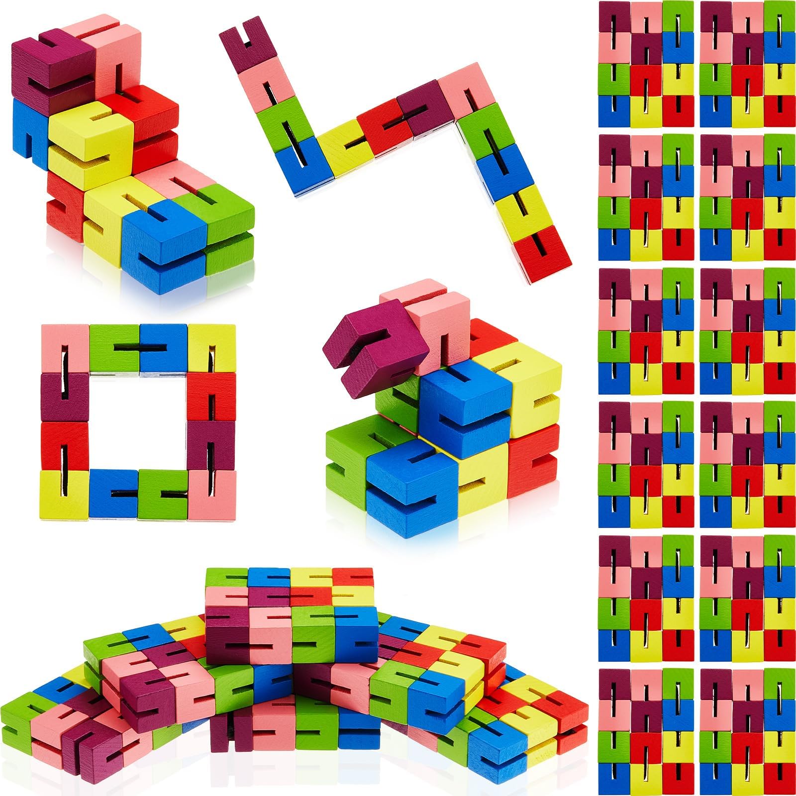 Sumind 6 Pcs Wooden Fidget Cubes Toy Twist Block Puzzle Sensory Toys for Teens Adults, Colorful Sensory Snake Brain Teaser Party Favors Pocket Stress Relief Gift for Classroom Prize Stocking Stuffers