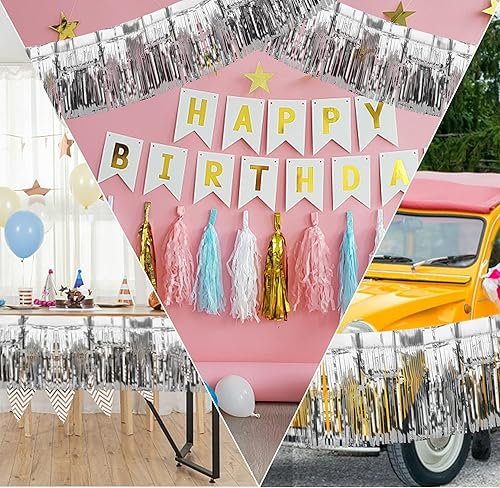 Miniatura 6 de Paquete de 5 cortinas flotantes de flecos de 10 pies, guirnalda de flecos de papel de aluminio metálico con borlas, flotador de desfile decorativo