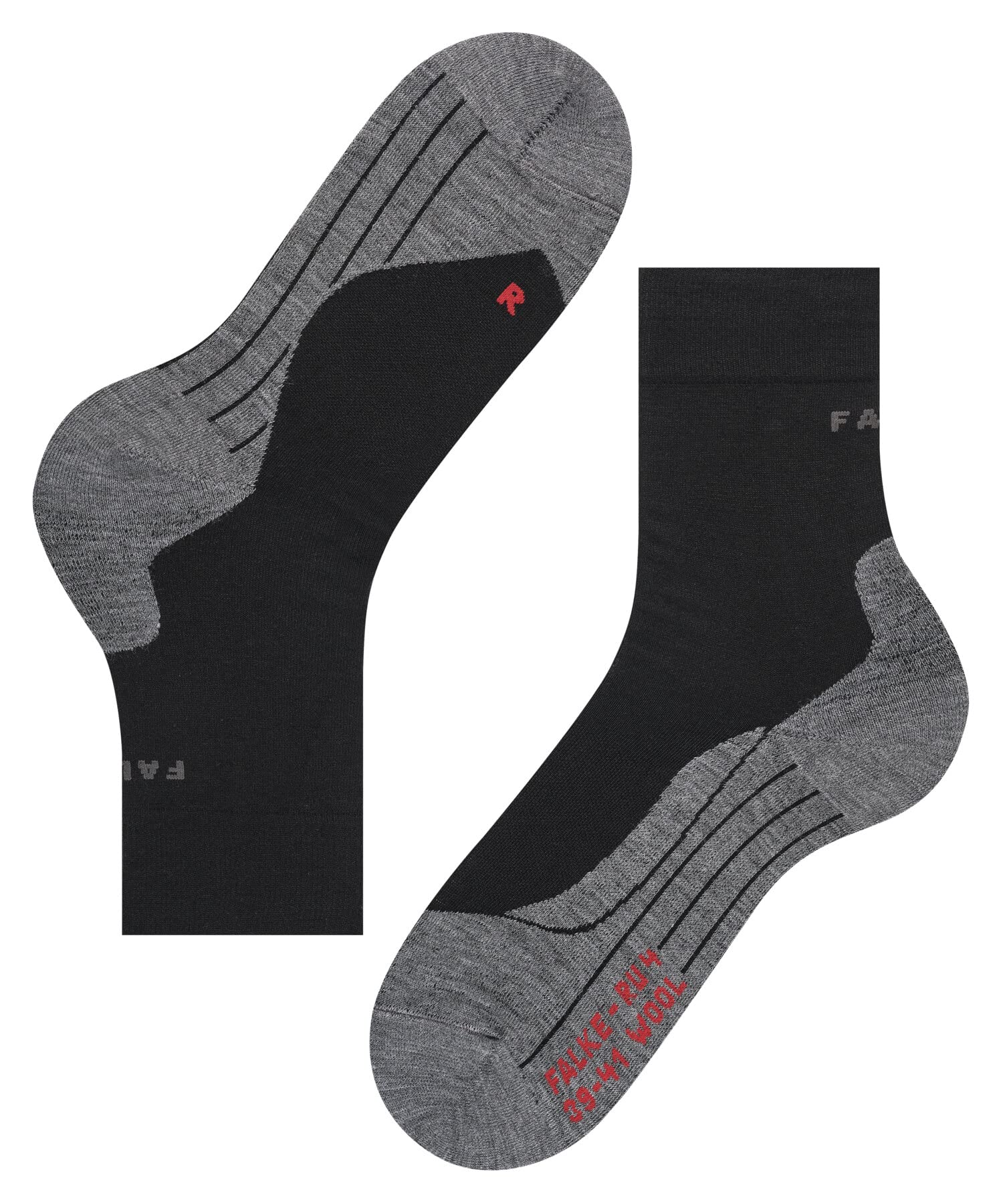 FALKE Herren Laufsocken RU4 Endurance Wool M So Wolle Funktionsmaterial antiblasen 1 Paar, Schwarz Black-Mix 3010, 46-48 (Packung mit 4)