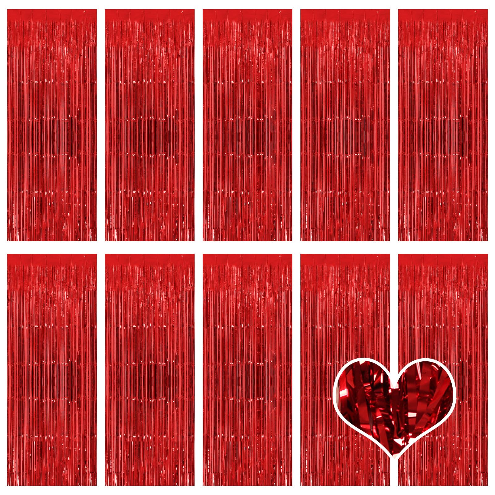 10 Stück Rot Lametta Vorhänge 1 x 2.5M Tinsel Curtain Folien Fransen Metallic Lametta Vorhange Rot für Geburtstag Partydekor Verlobung Hochzeit Weihnachten Neujahr Dekoration (Rot)